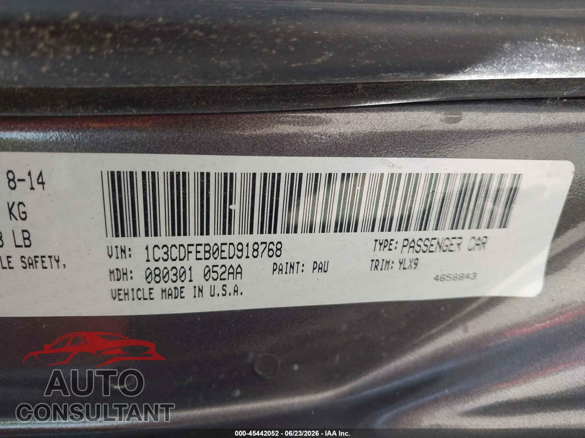 DODGE DART 2014 - 1C3CDFEB0ED918768