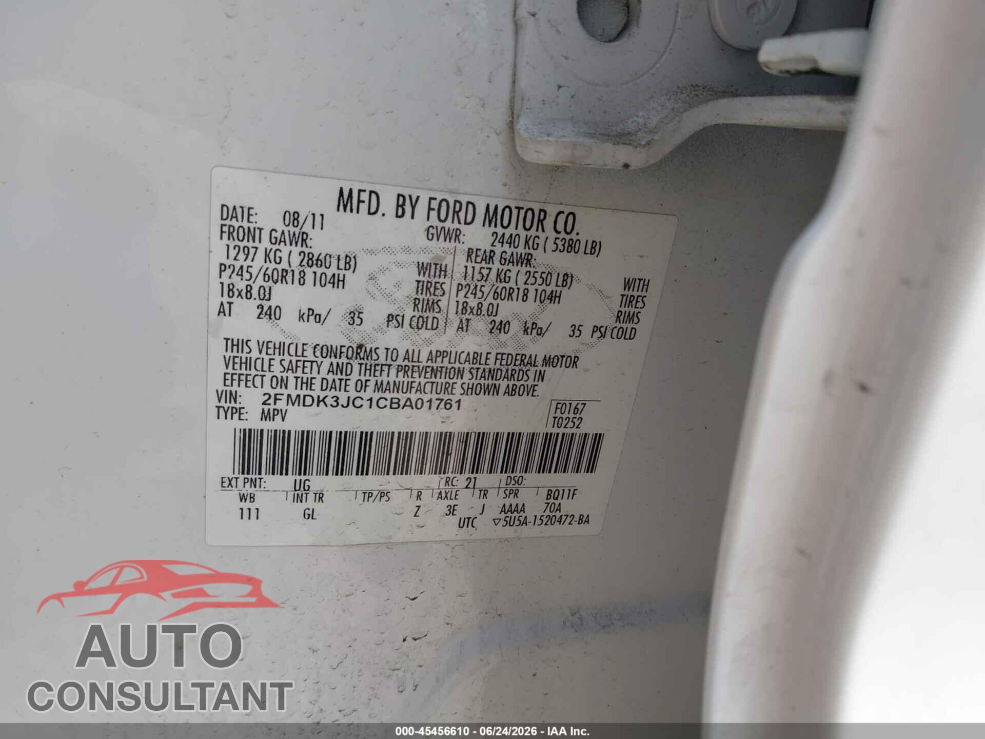 FORD EDGE 2012 - 2FMDK3JC1CBA01761
