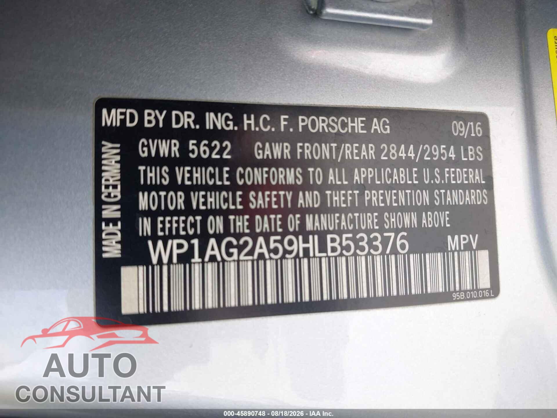 PORSCHE MACAN 2017 - WP1AG2A59HLB53376