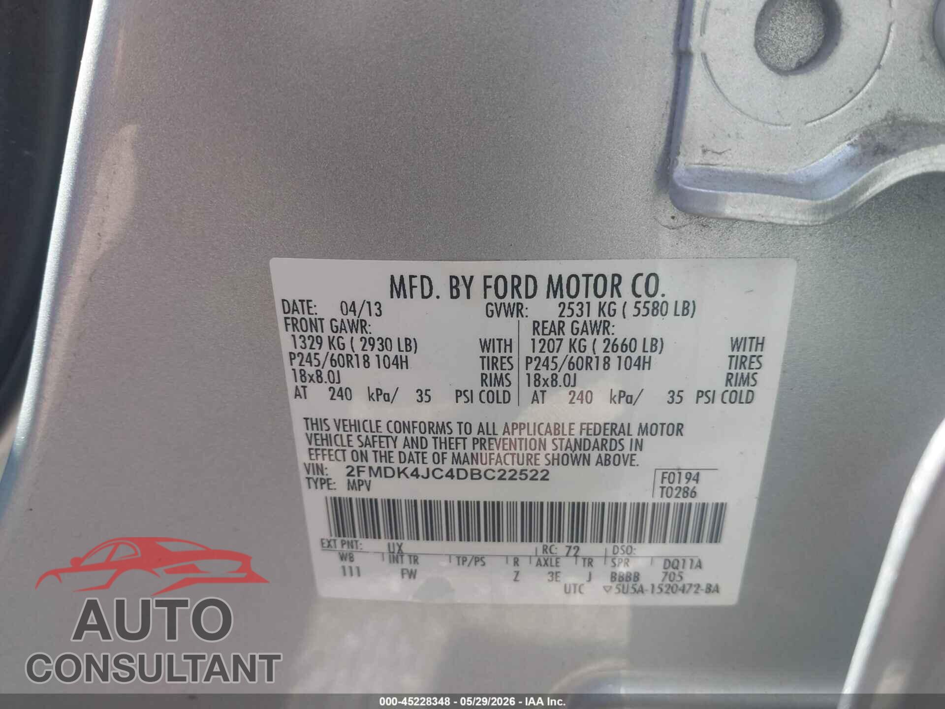 FORD EDGE 2013 - 2FMDK4JC4DBC22522