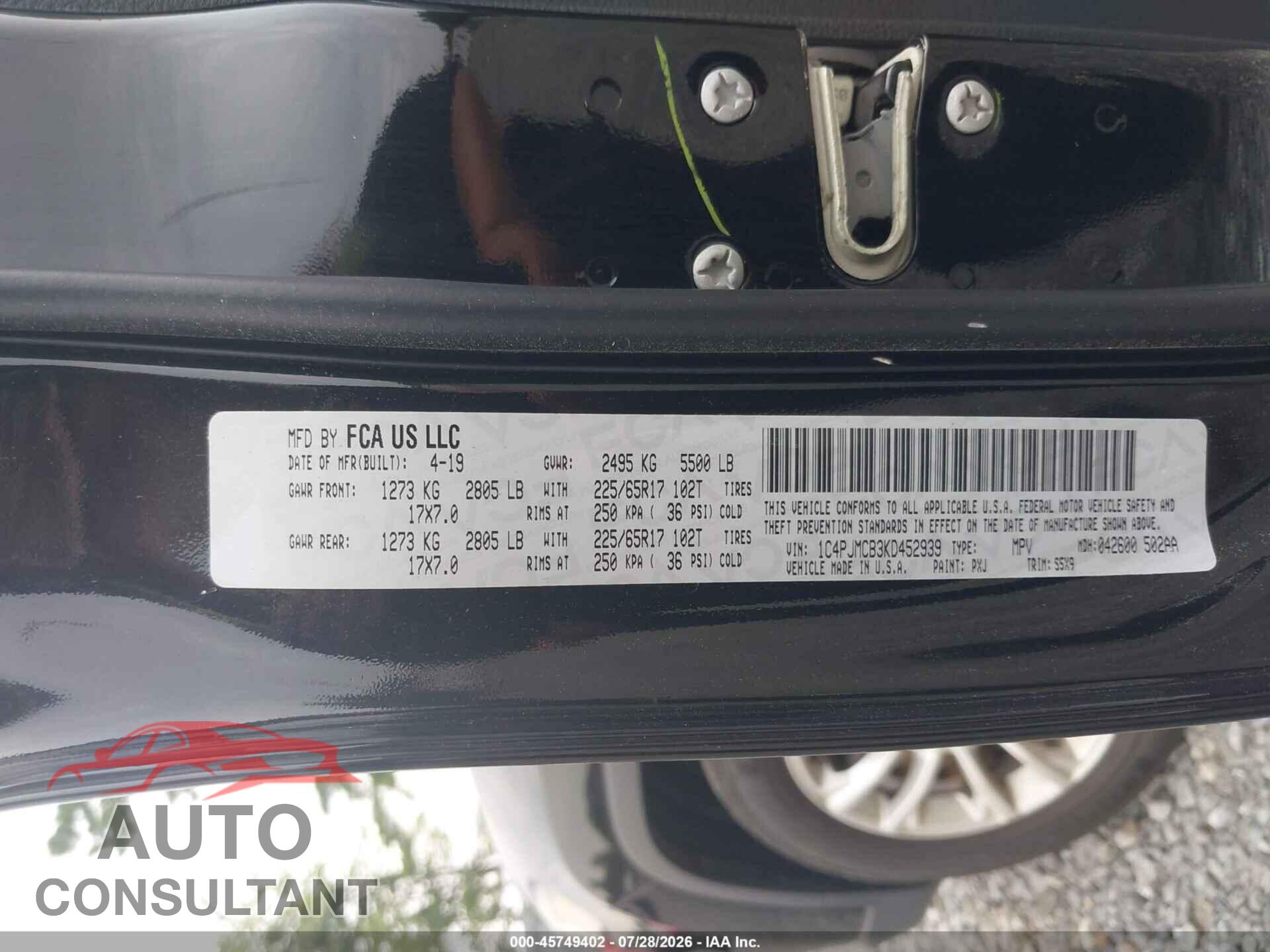 JEEP CHEROKEE 2019 - 1C4PJMCB3KD452939