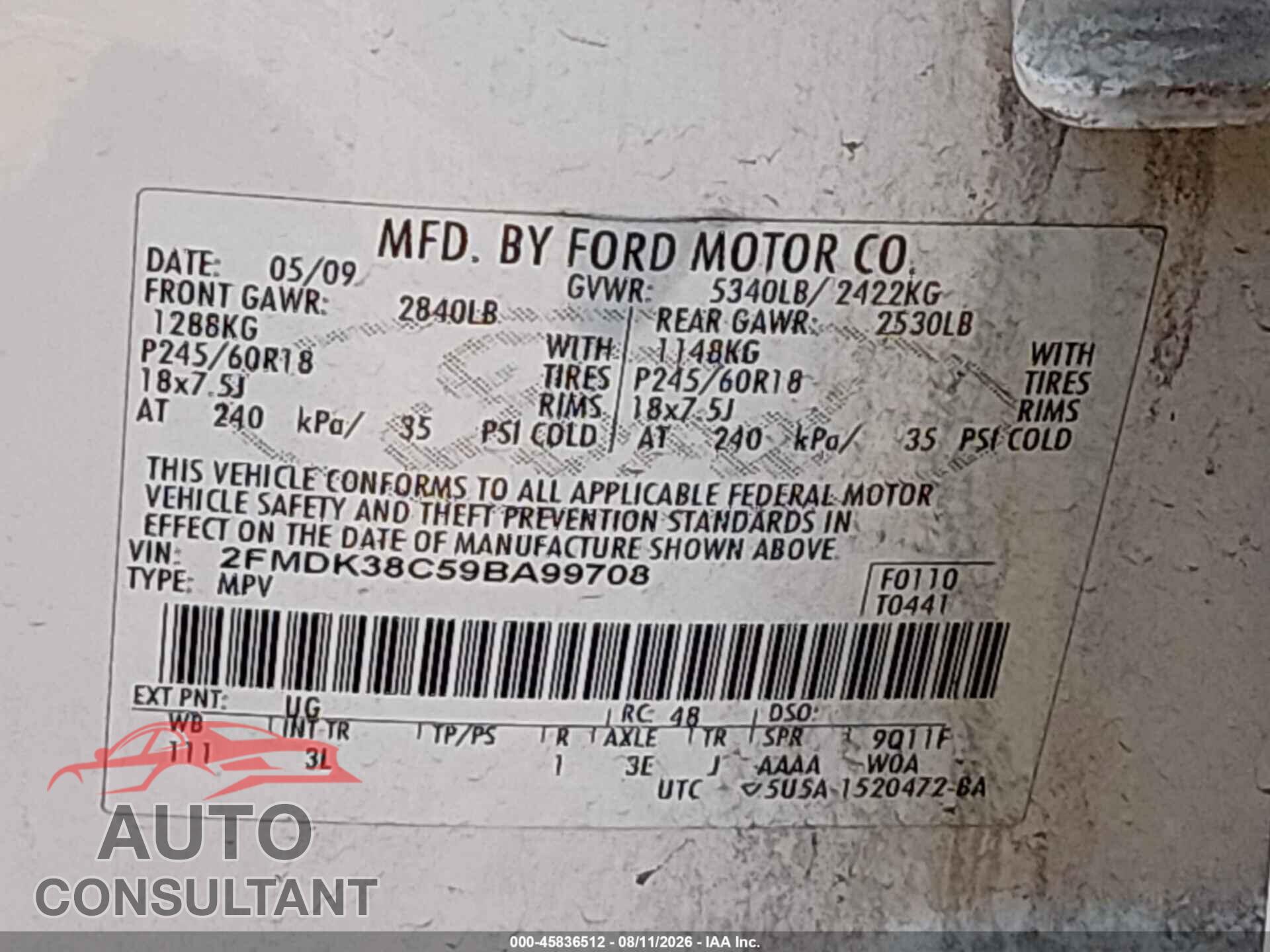 FORD EDGE 2009 - 2FMDK38C59BA99708