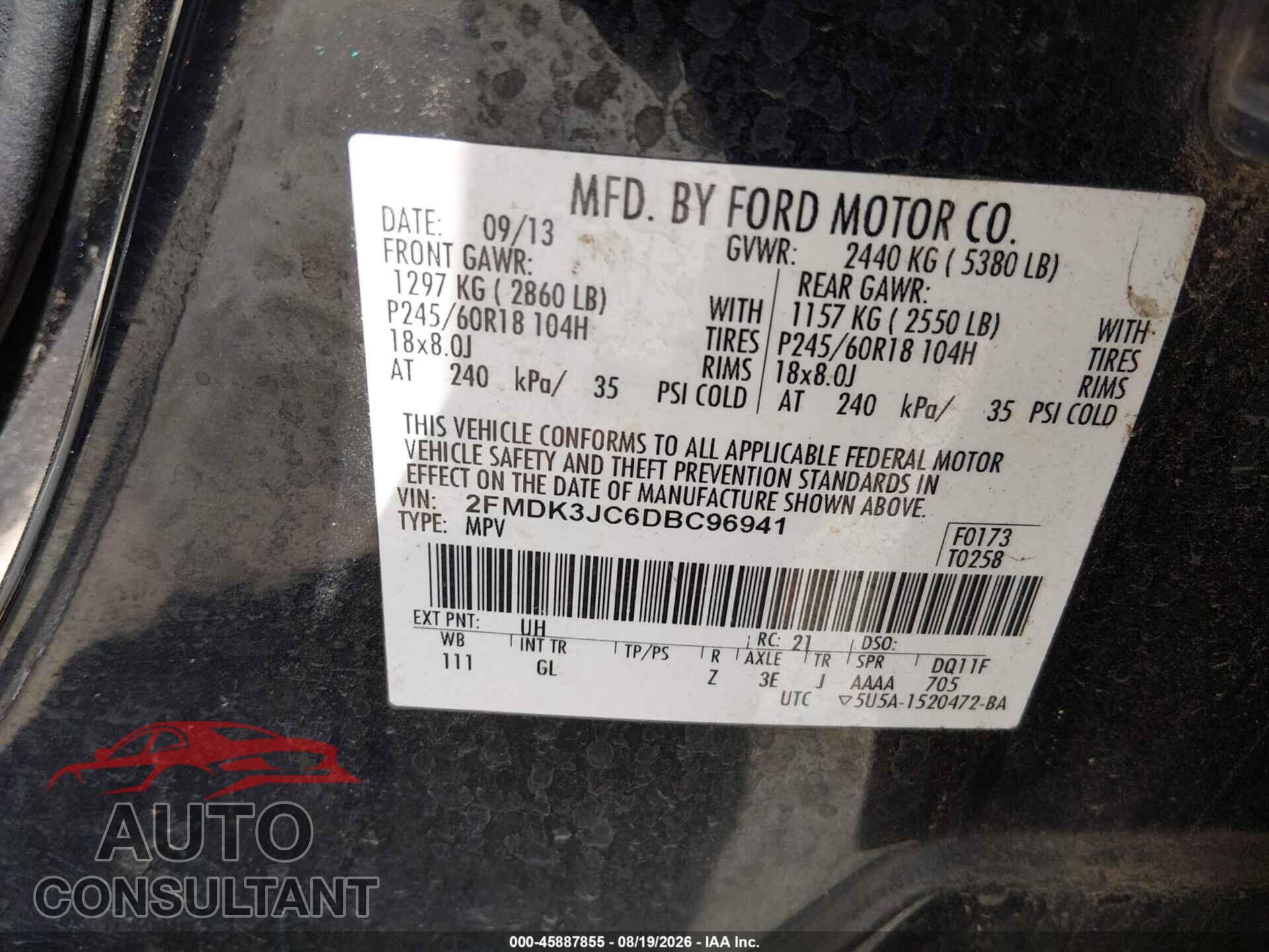 FORD EDGE 2013 - 2FMDK3JC6DBC96941