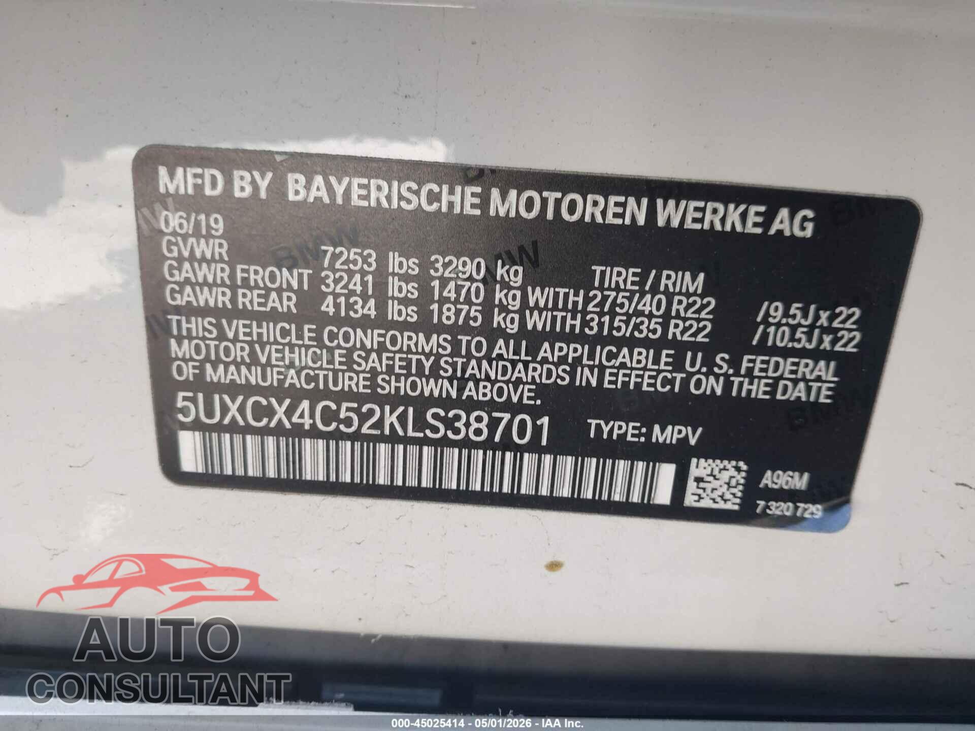 BMW X7 2019 - 5UXCX4C52KLS38701