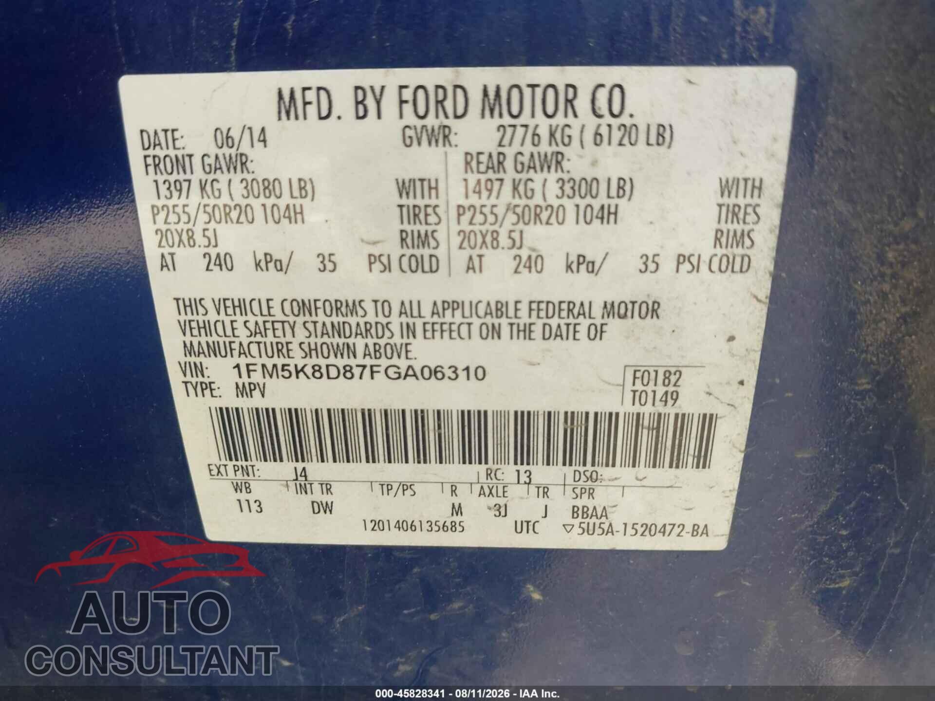 FORD EXPLORER 2015 - 1FM5K8D87FGA06310
