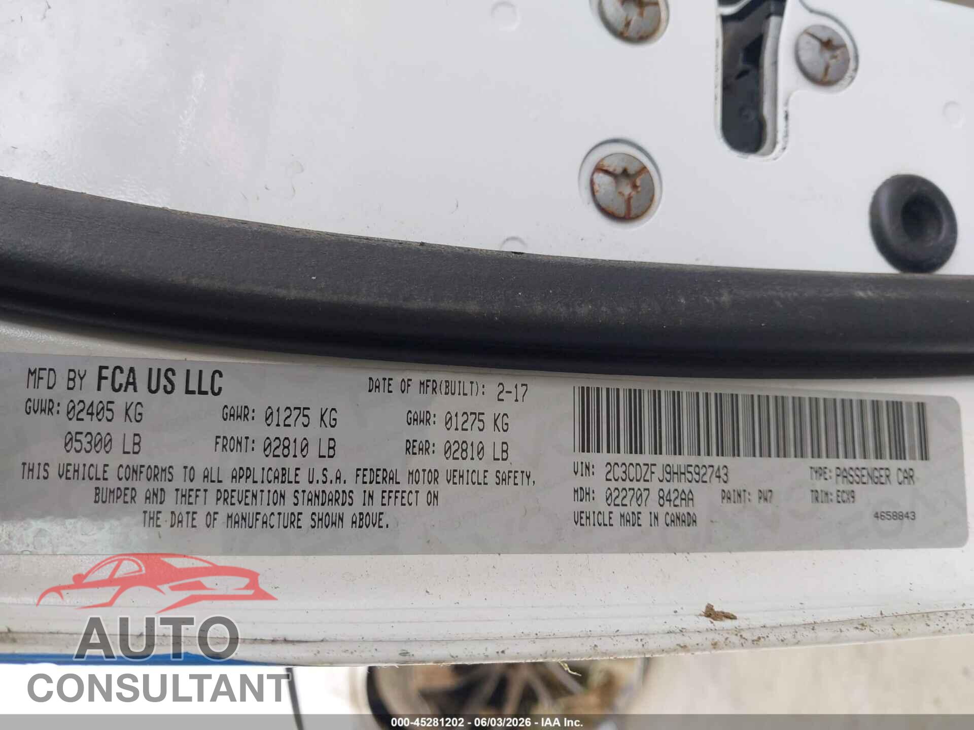 DODGE CHALLENGER 2017 - 2C3CDZFJ9HH592743