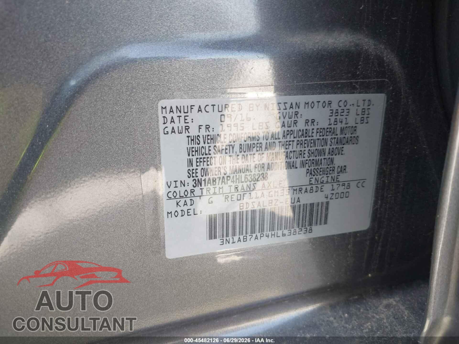 NISSAN SENTRA 2017 - 3N1AB7AP4HL638238