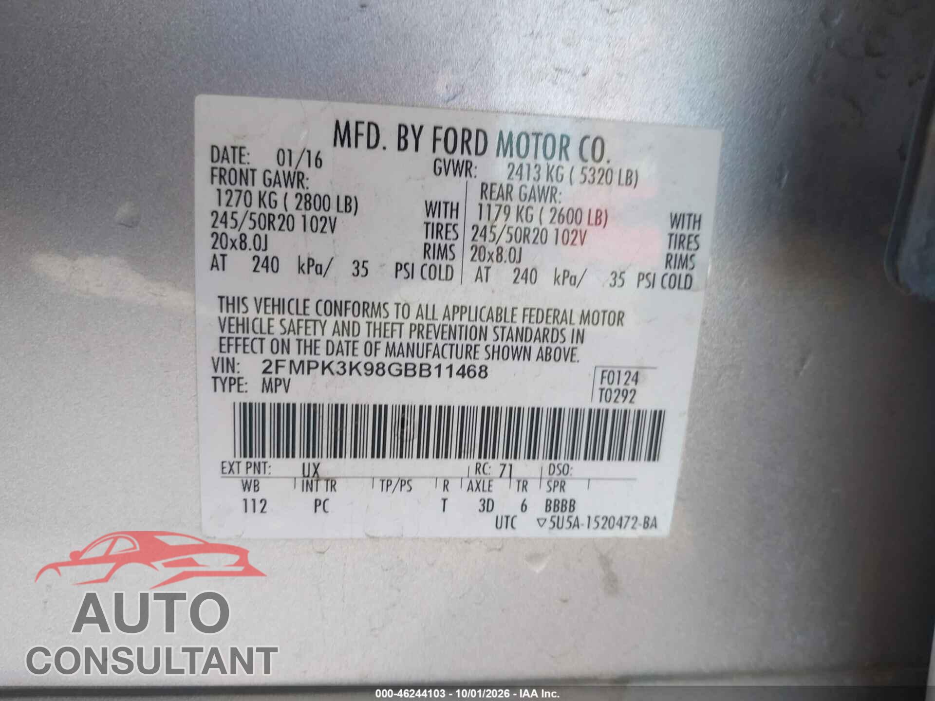 FORD EDGE 2016 - 2FMPK3K98GBB11468