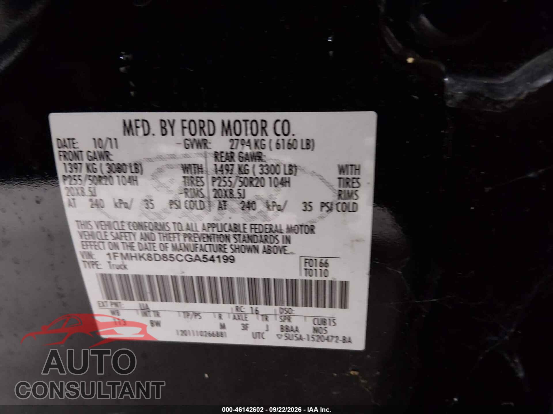 FORD EXPLORER 2012 - 1FMHK8D85CGA54199