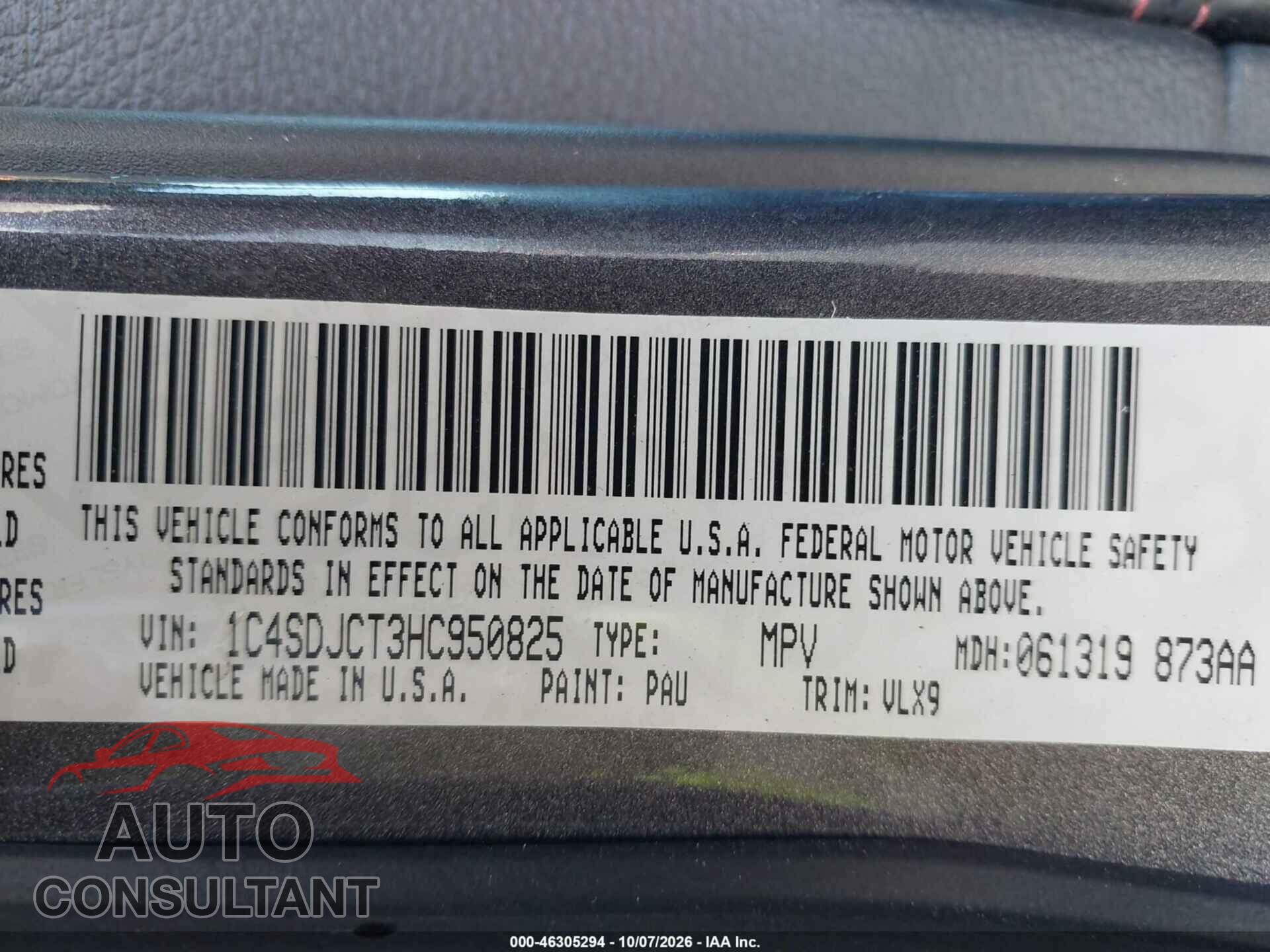 DODGE DURANGO 2017 - 1C4SDJCT3HC950825