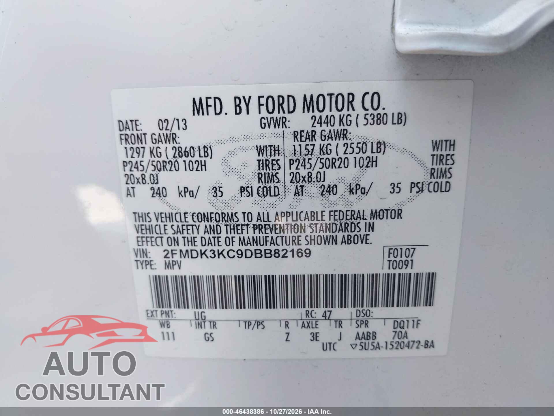 FORD EDGE 2013 - 2FMDK3KC9DBB82169