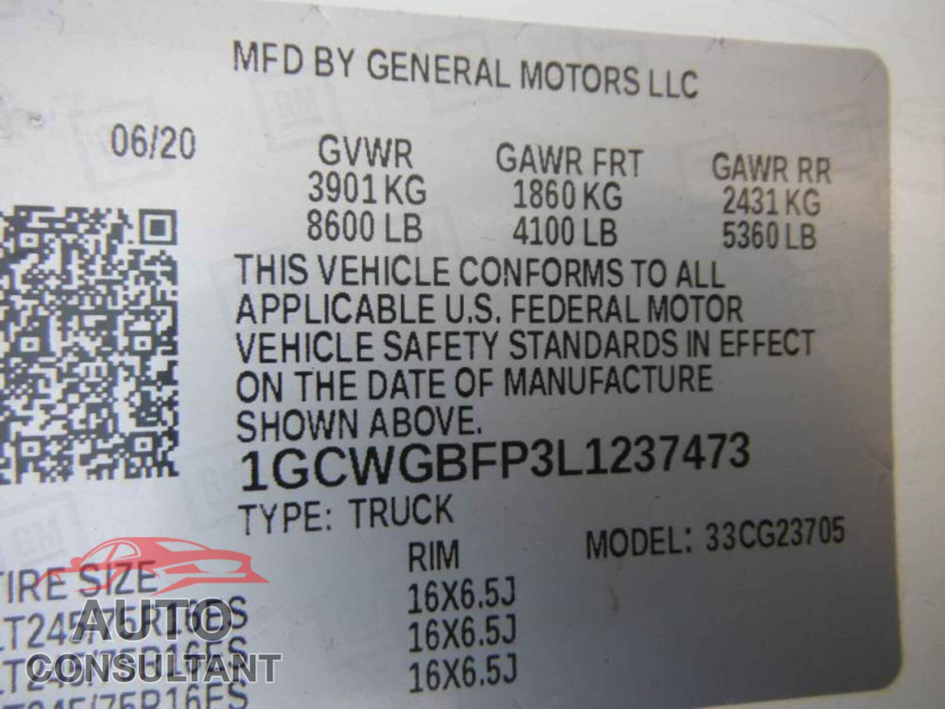 CHEVROLET EXPRESS CARGO 2020 - 1GCWGBFP3L1237473