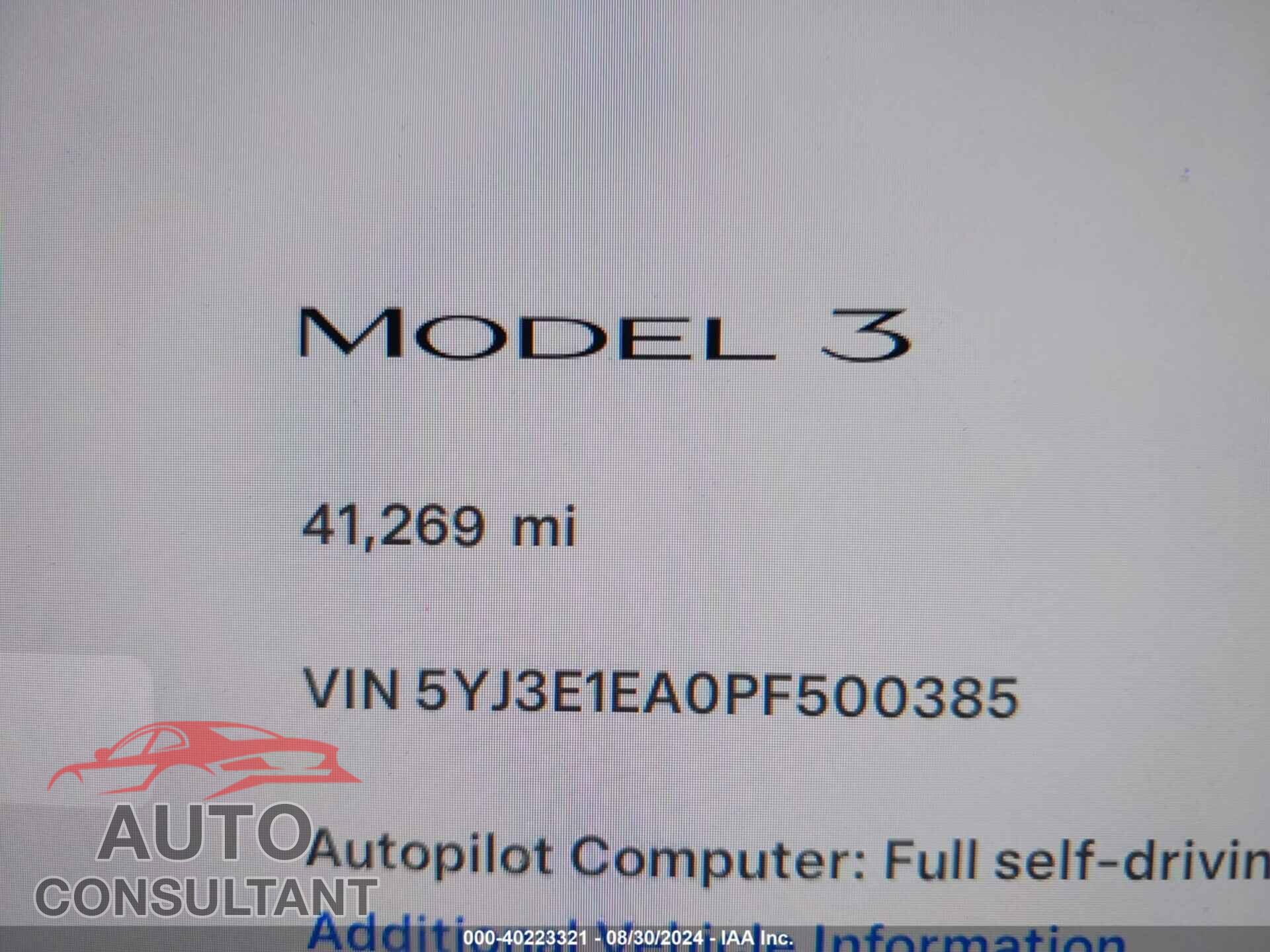 TESLA MODEL 3 2023 - 5YJ3E1EA0PF500385