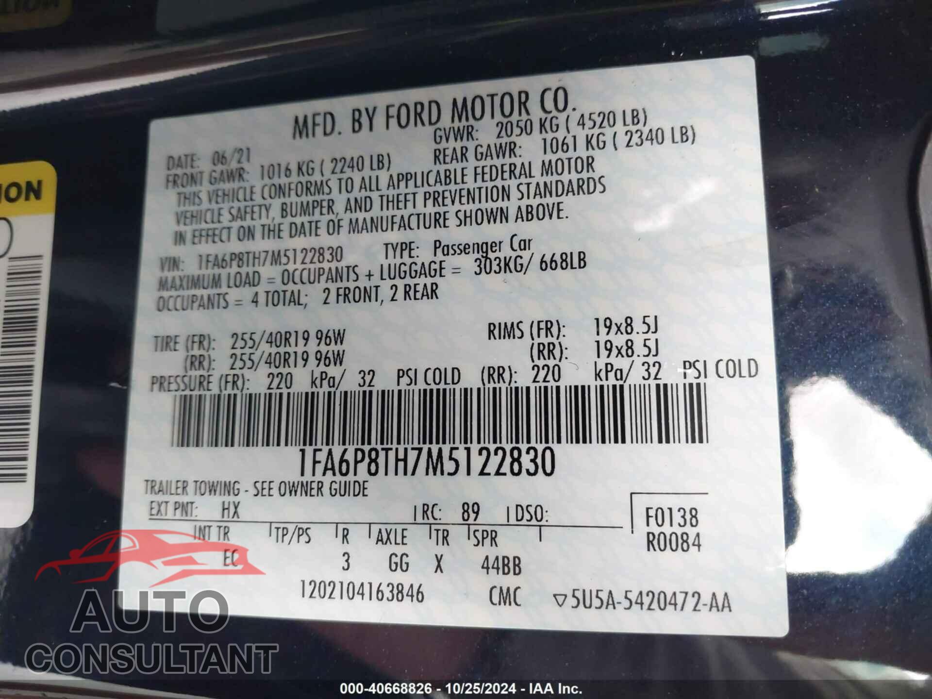 FORD MUSTANG 2021 - 1FA6P8TH7M5122830