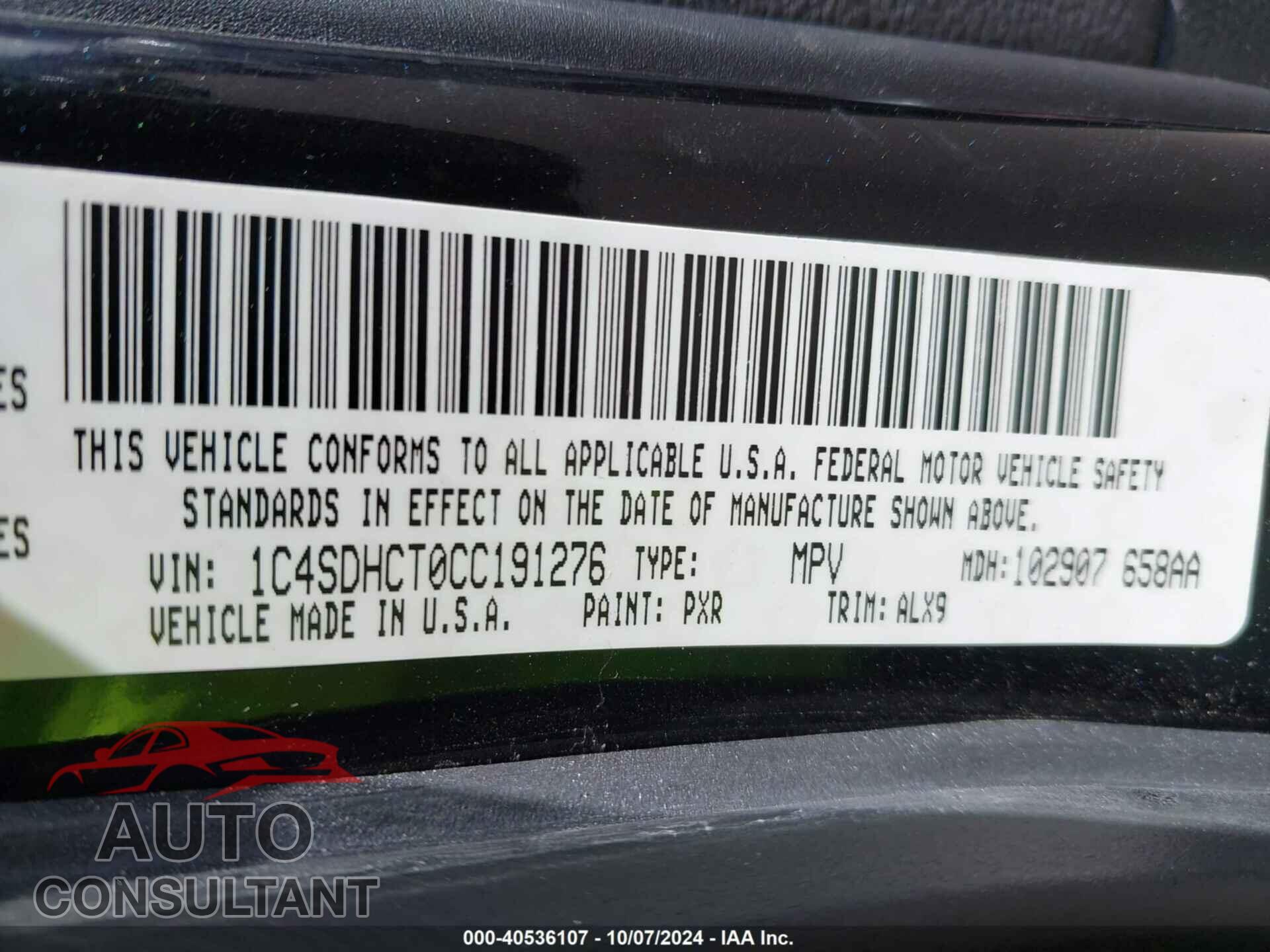DODGE DURANGO 2012 - 1C4SDHCT0CC191276