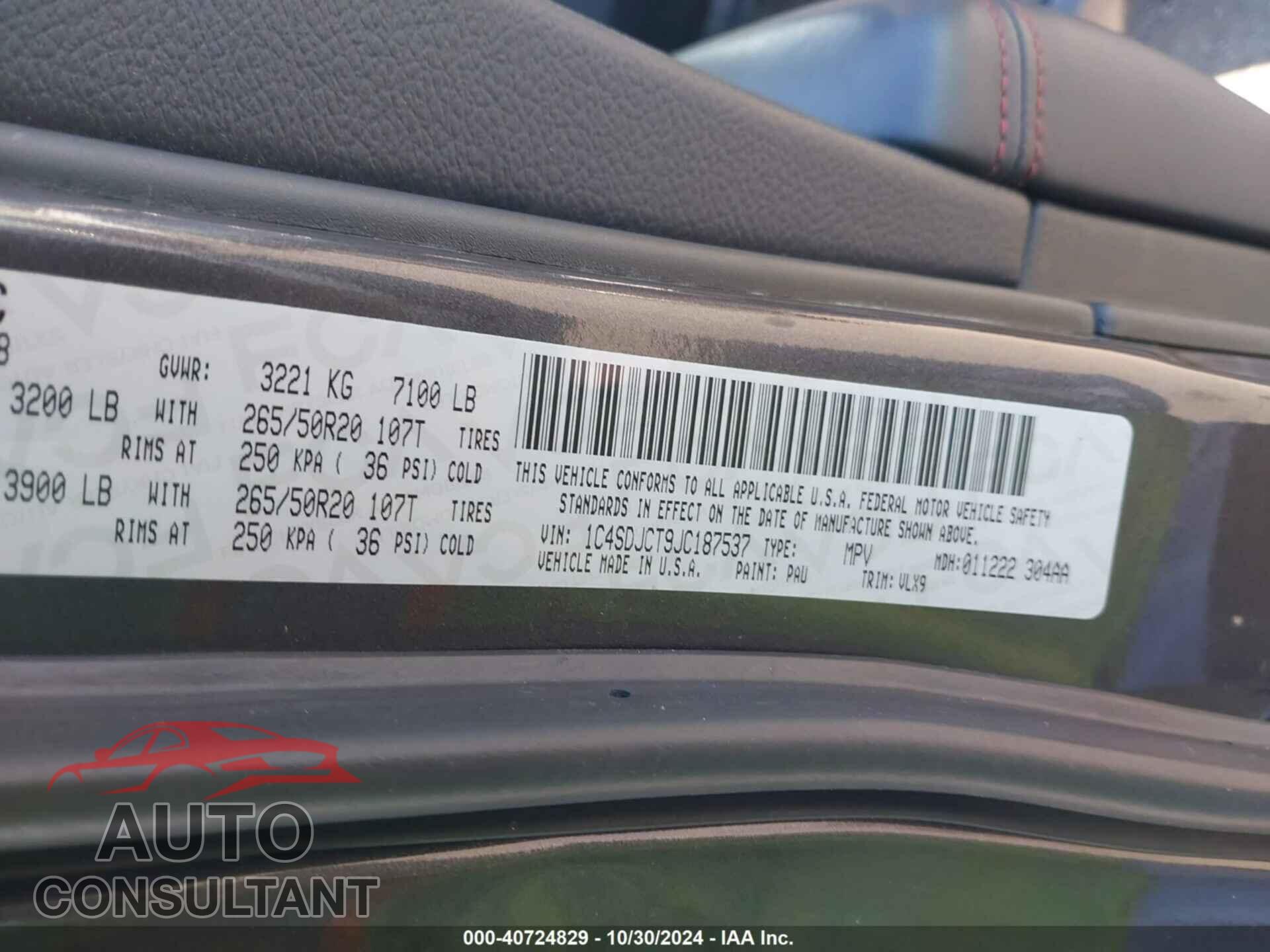 DODGE DURANGO 2018 - 1C4SDJCT9JC187537