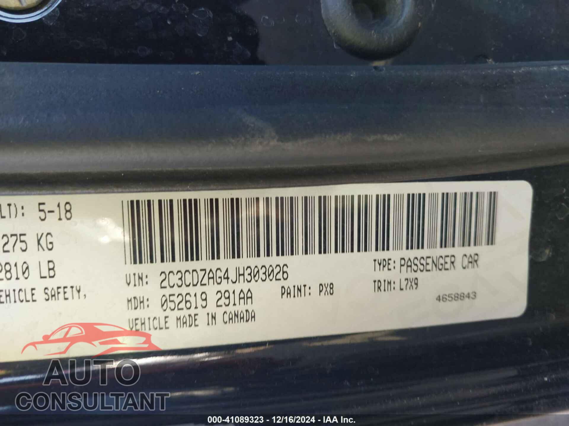 DODGE CHALLENGER 2018 - 2C3CDZAG4JH303026