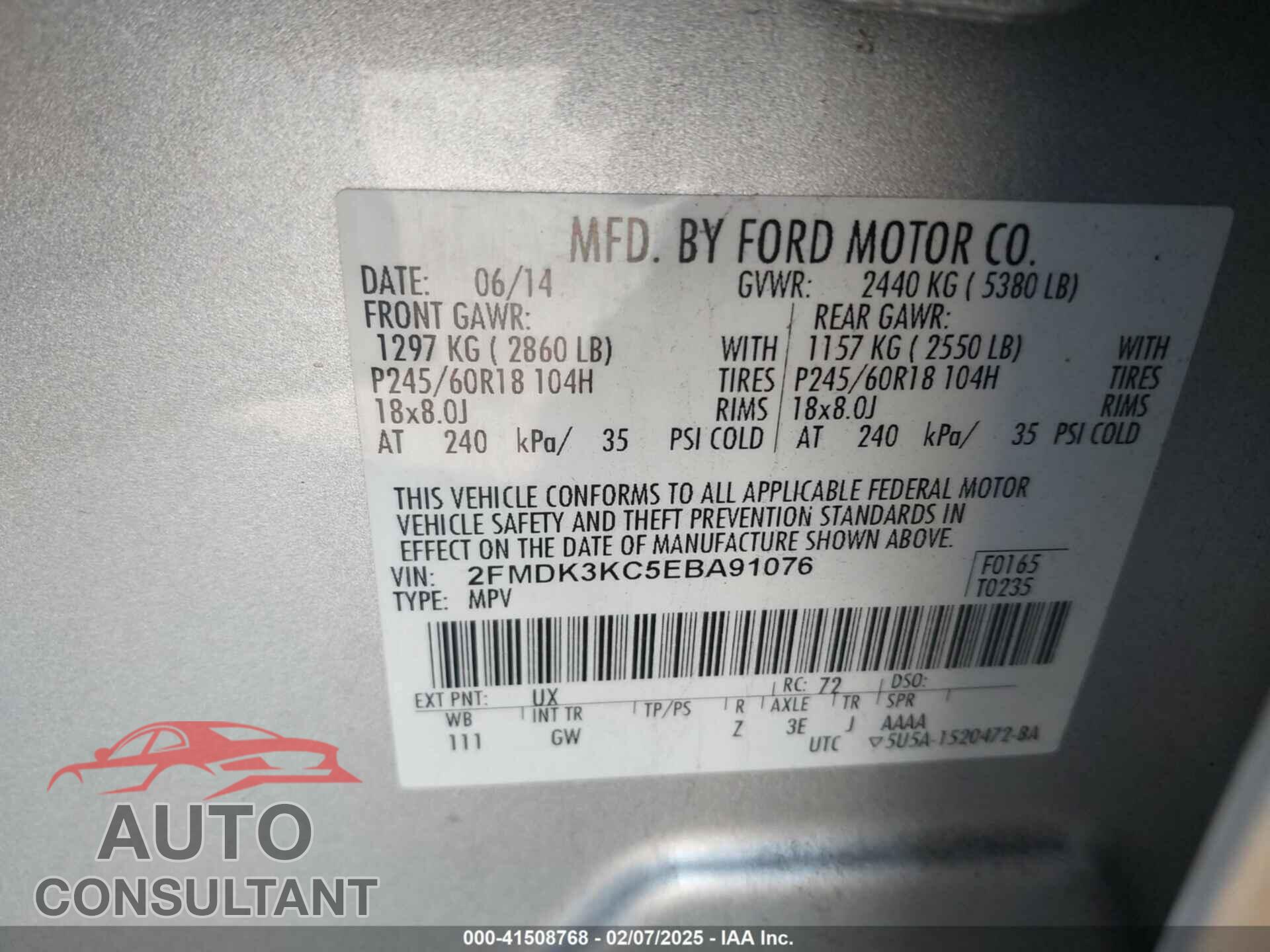 FORD EDGE 2014 - 2FMDK3KC5EBA91076
