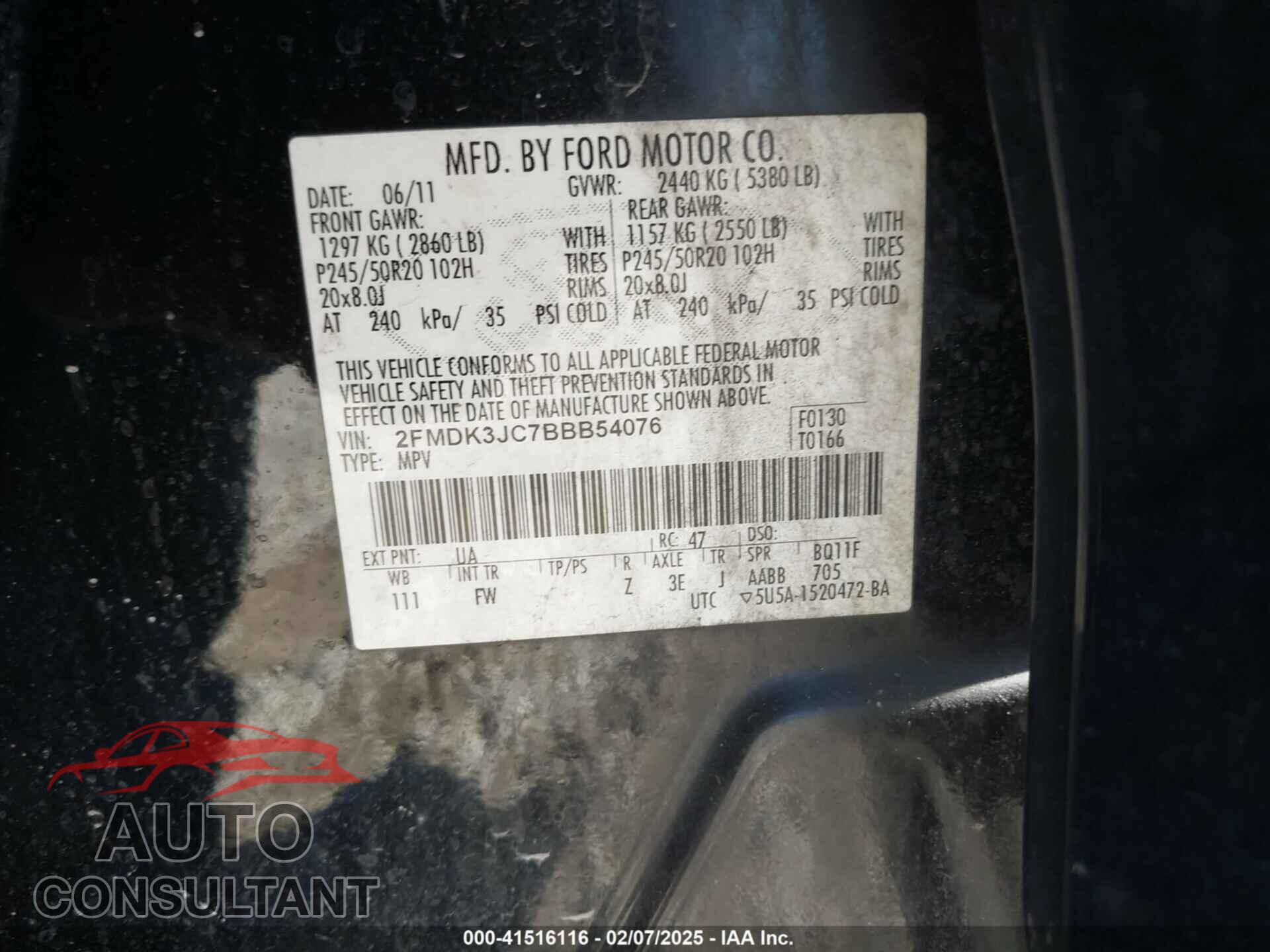 FORD EDGE 2011 - 2FMDK3JC7BBB54076