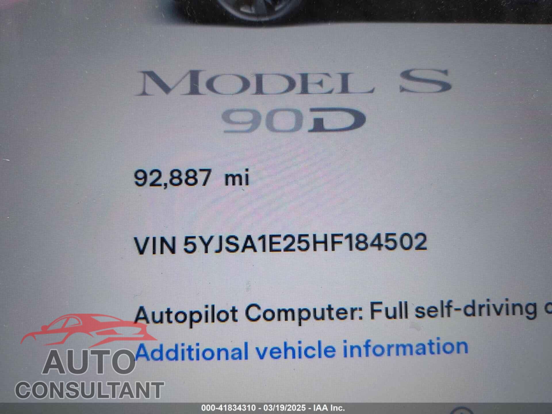 TESLA MODEL S 2017 - 5YJSA1E25HF184502
