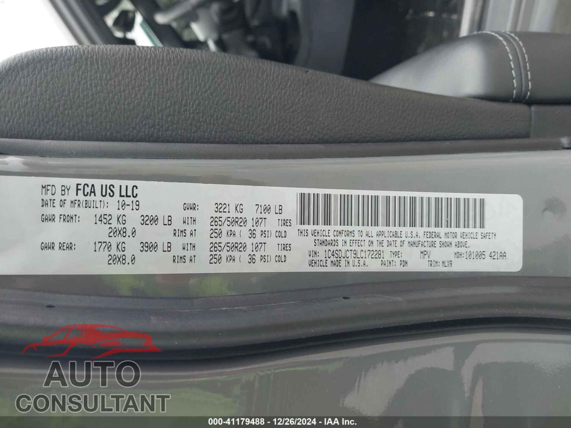 DODGE DURANGO 2020 - 1C4SDJCT9LC172281