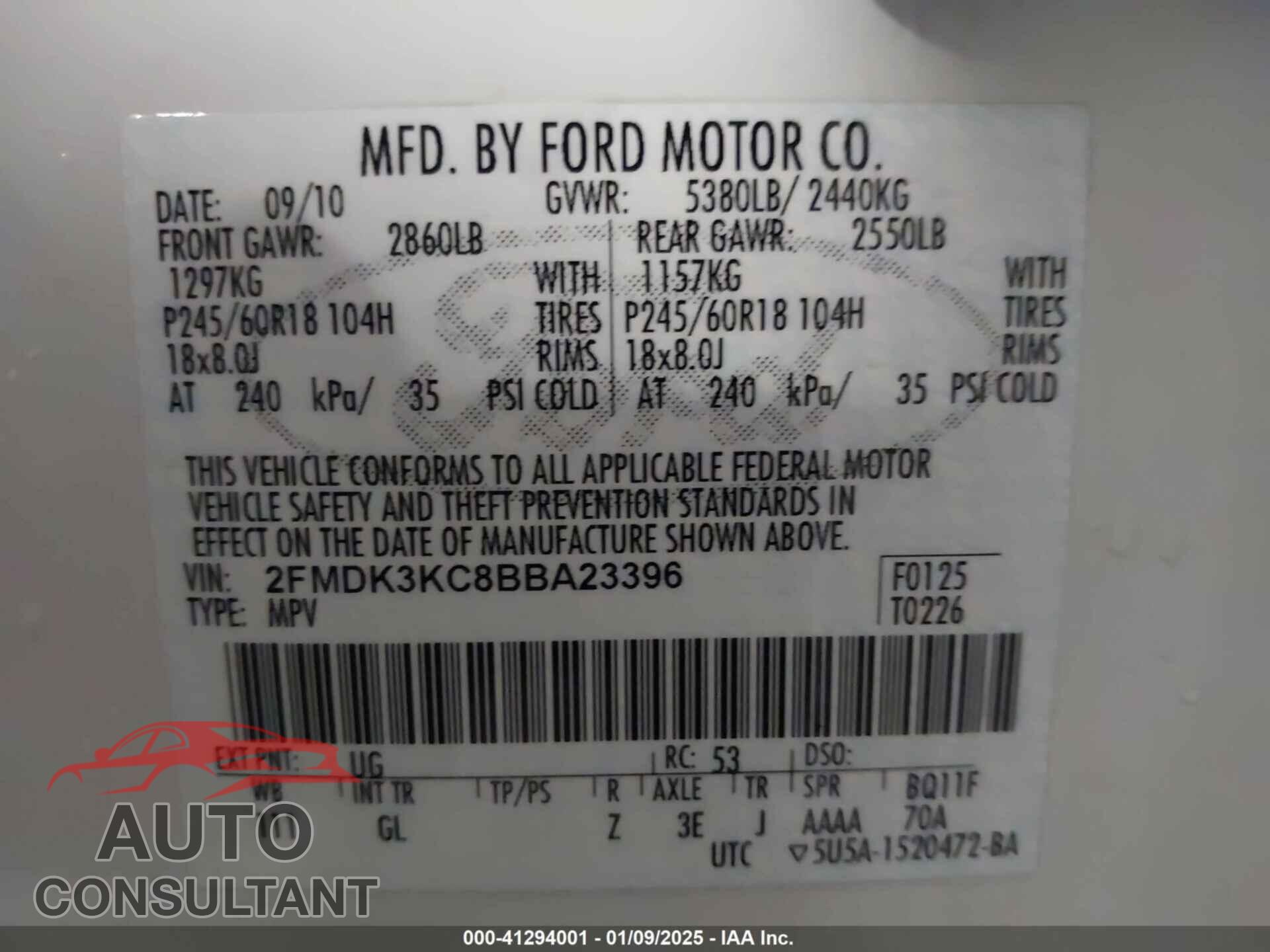 FORD EDGE 2011 - 2FMDK3KC8BBA23396