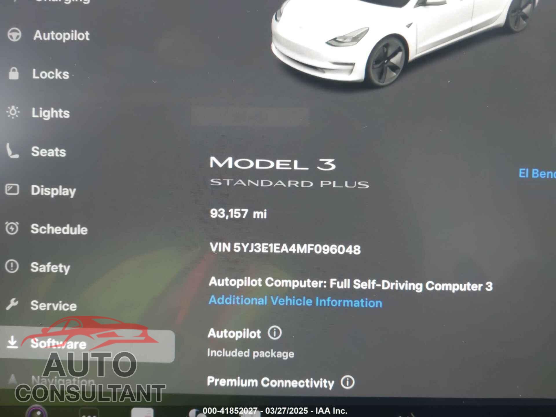 TESLA MODEL 3 2021 - 5YJ3E1EA4MF096048
