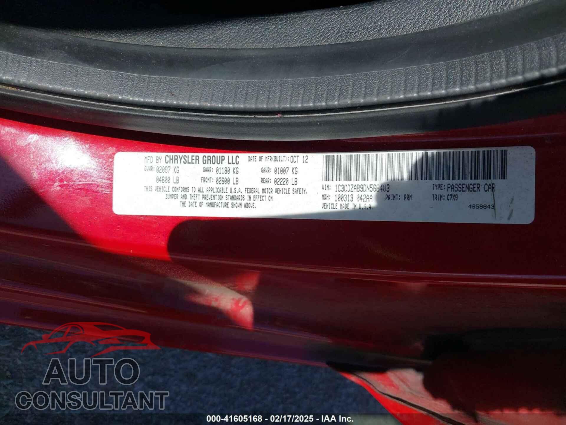 DODGE AVENGER 2013 - 1C3CDZAB9DN566483