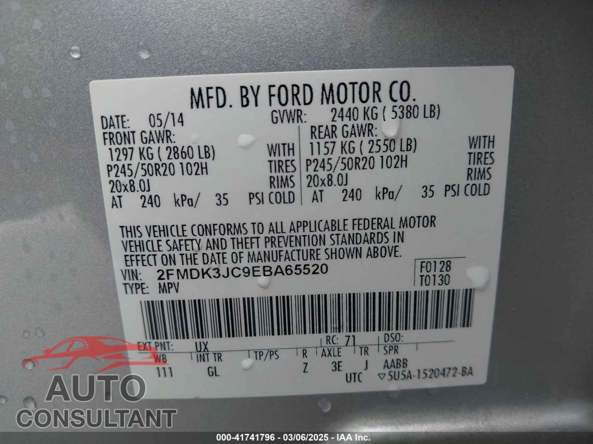 FORD EDGE 2014 - 2FMDK3JC9EBA65520