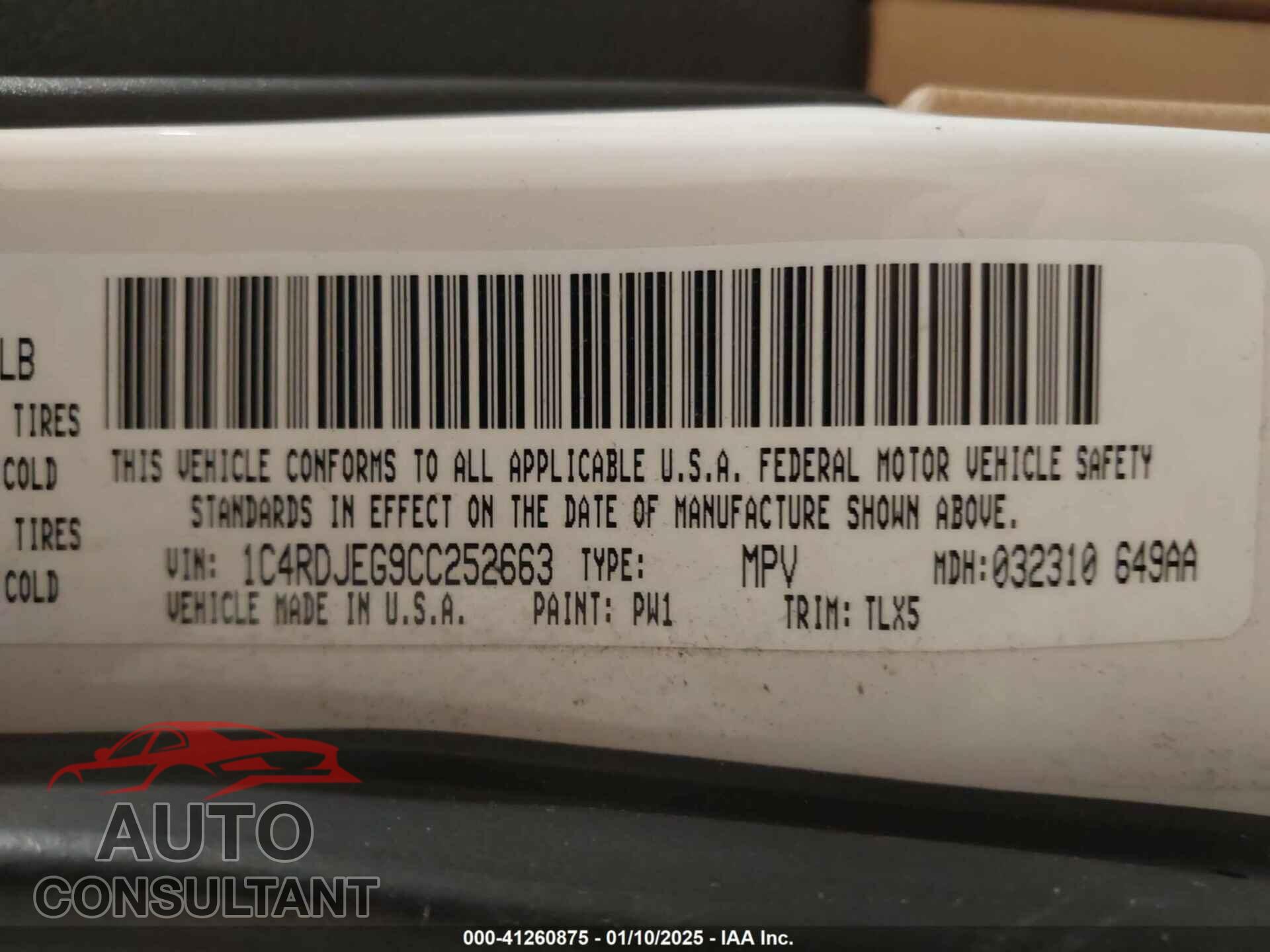 DODGE DURANGO 2012 - 1C4RDJEG9CC252663