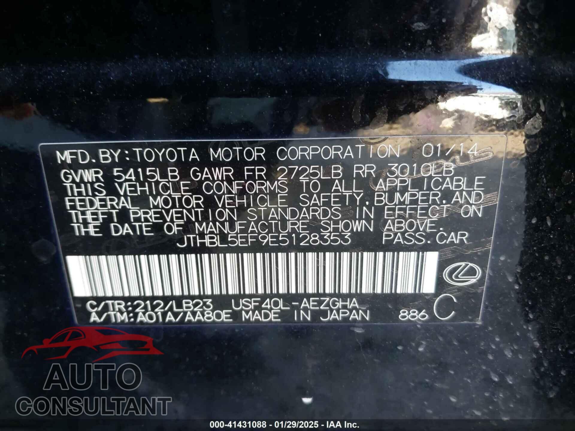LEXUS LS 460 2014 - JTHBL5EF9E5128353