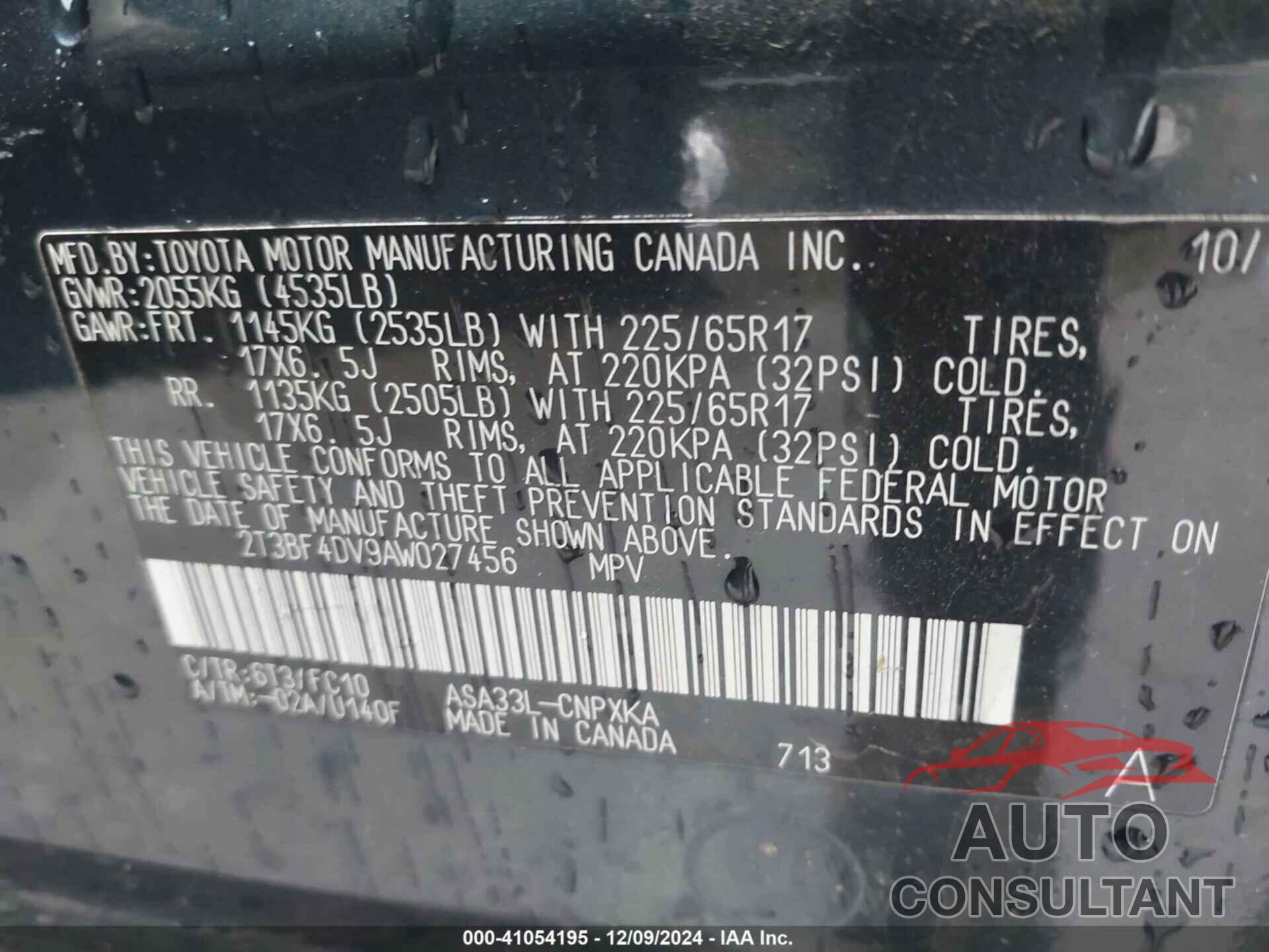 TOYOTA RAV4 2010 - 2T3BF4DV9AW027456