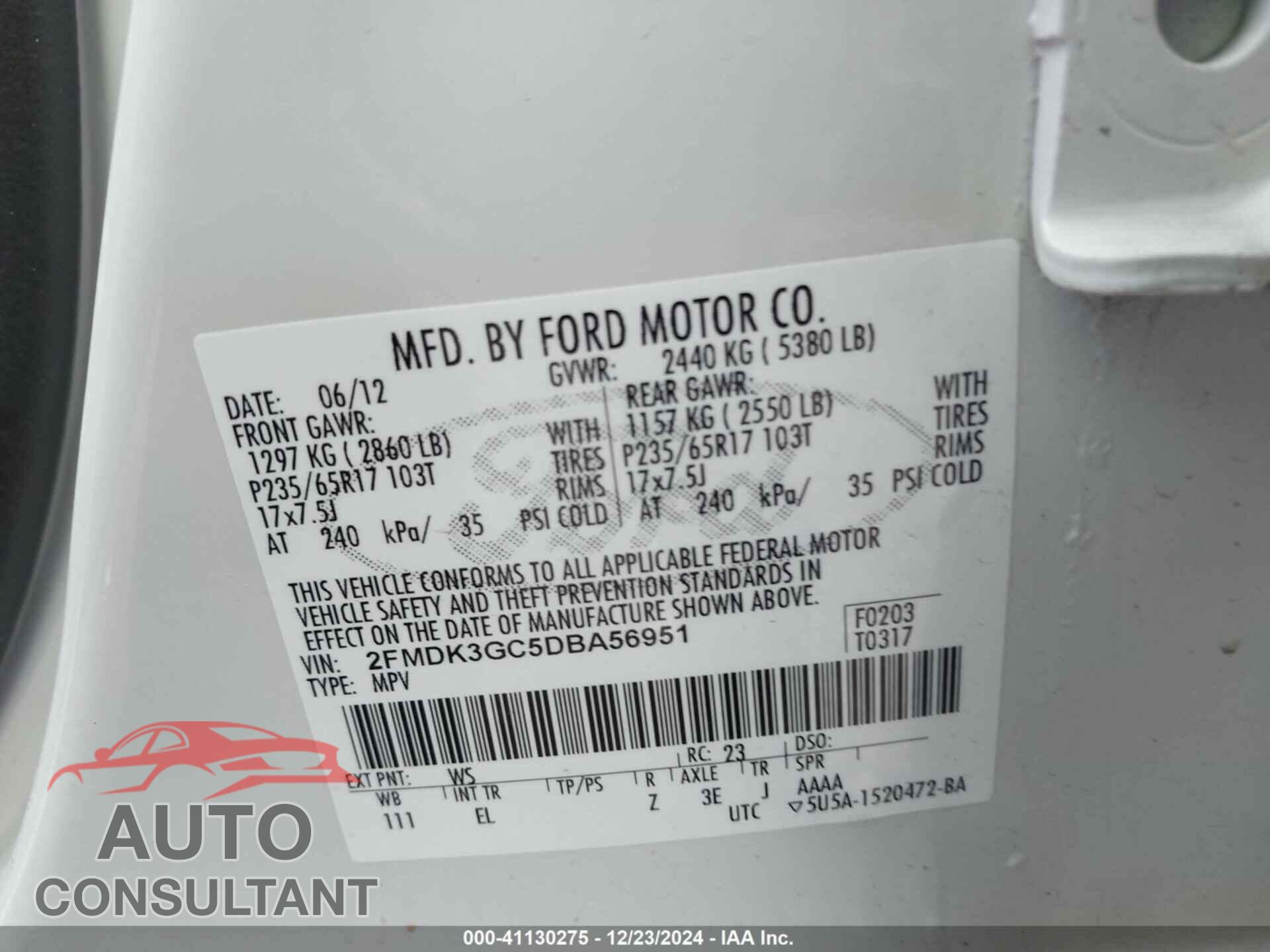 FORD EDGE 2013 - 2FMDK3GC5DBA56951