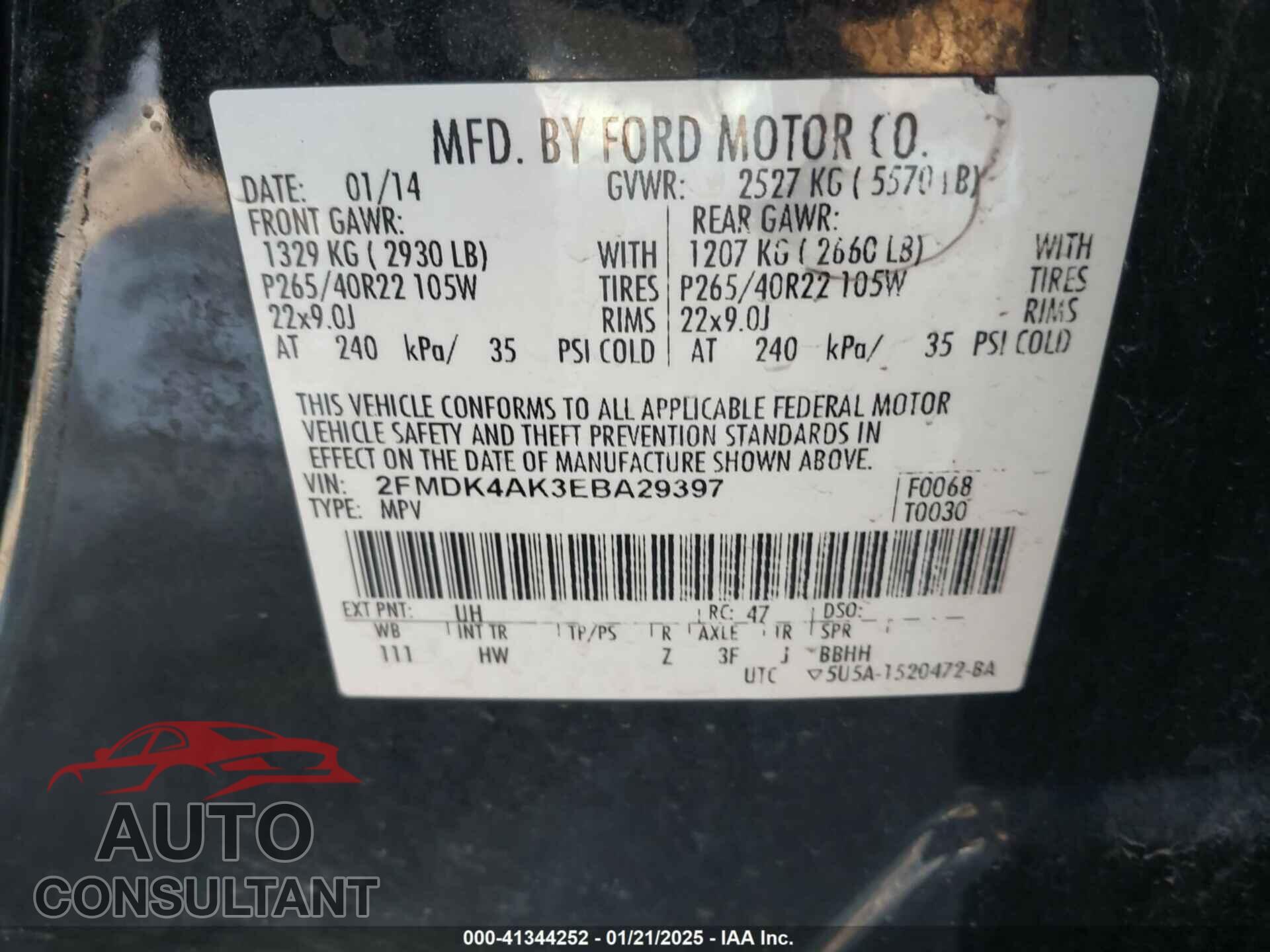 FORD EDGE 2014 - 2FMDK4AK3EBA29397
