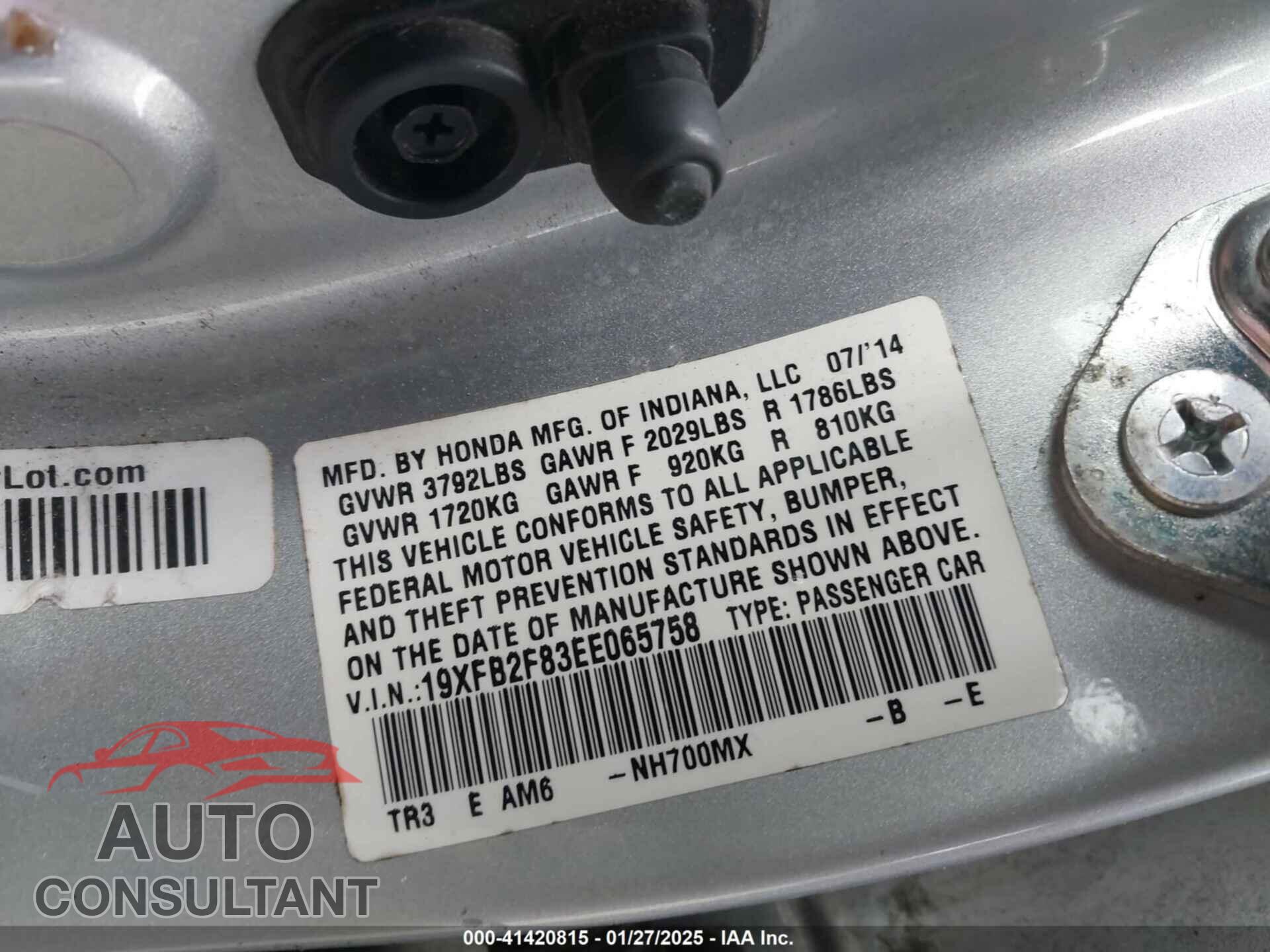 HONDA CIVIC 2014 - 19XFB2F83EE065758
