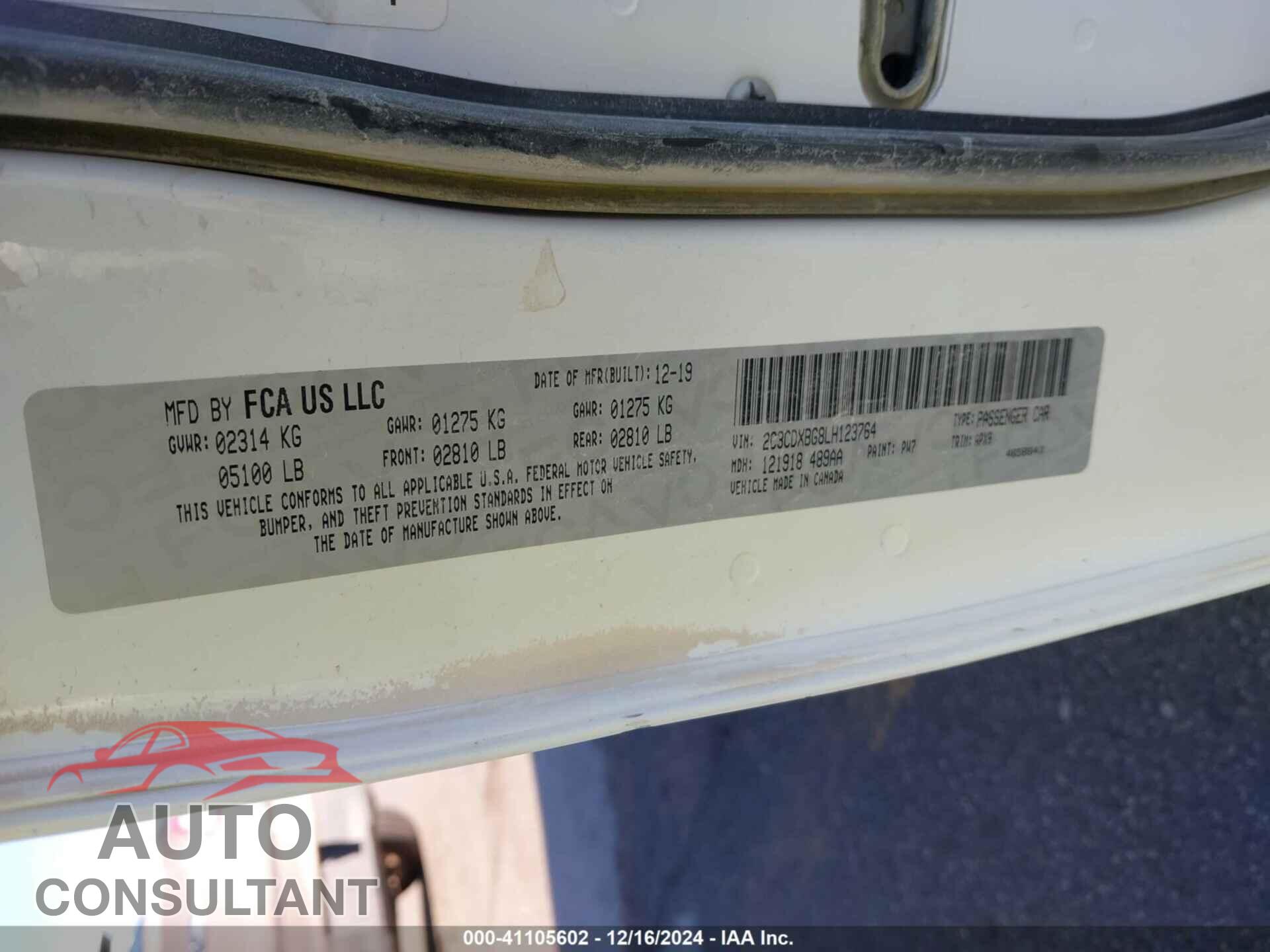 DODGE CHARGER 2020 - 2C3CDXBG8LH123764