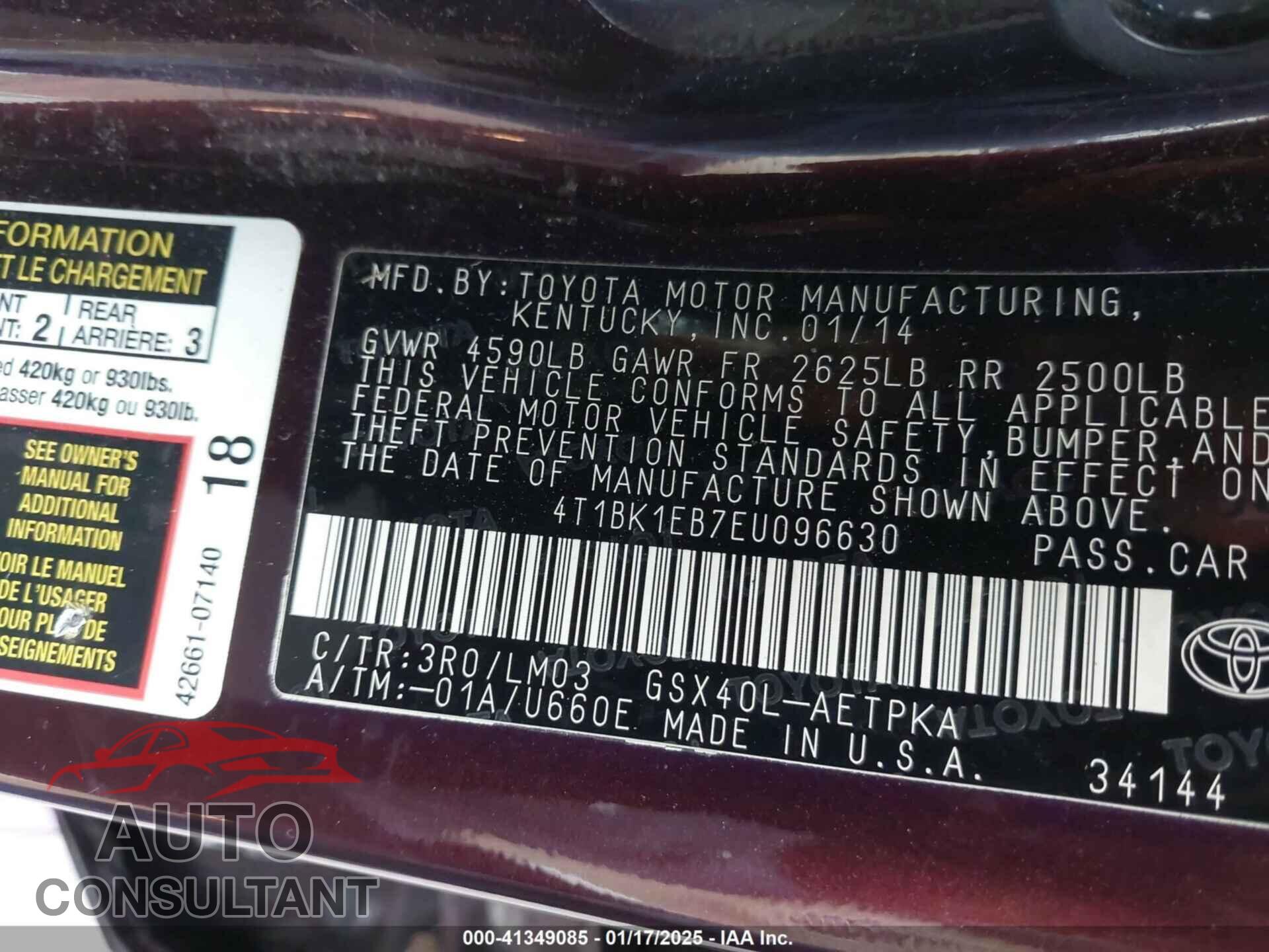 TOYOTA AVALON 2014 - 4T1BK1EB7EU096630