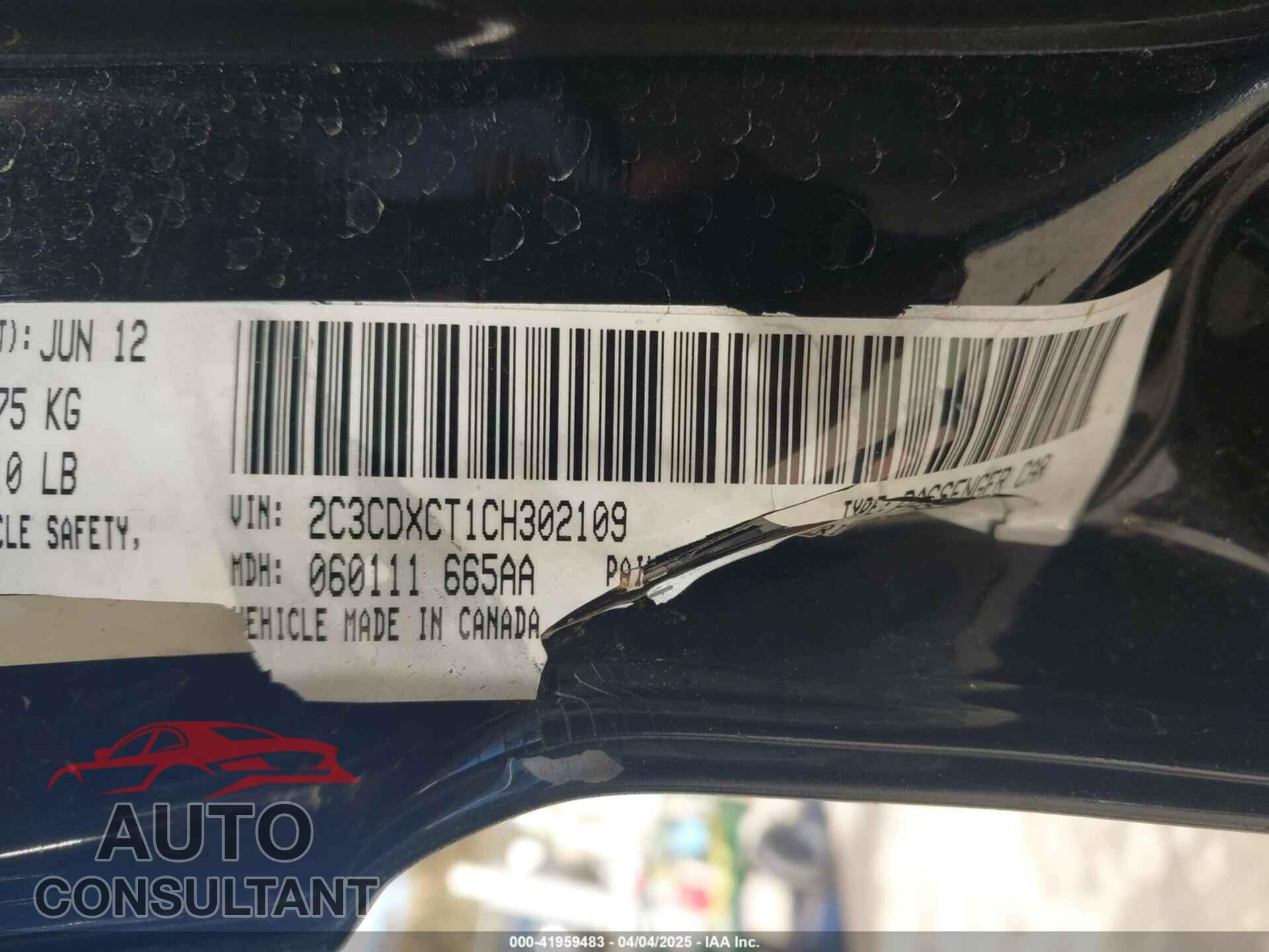DODGE CHARGER 2012 - 2C3CDXCT1CH302109