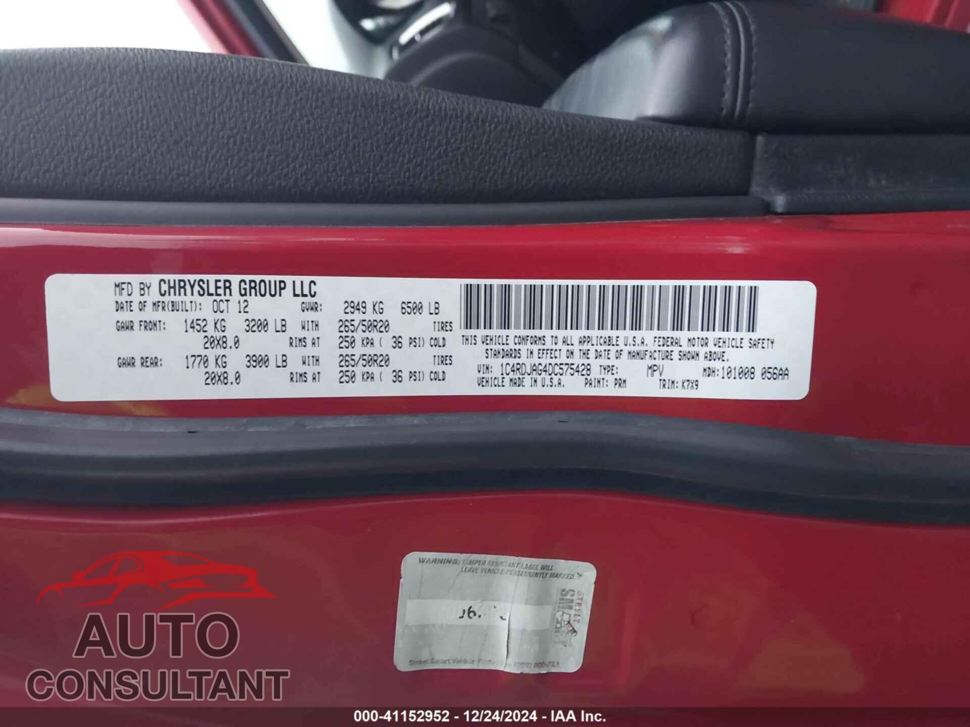 DODGE DURANGO 2013 - 1C4RDJAG4DC575428