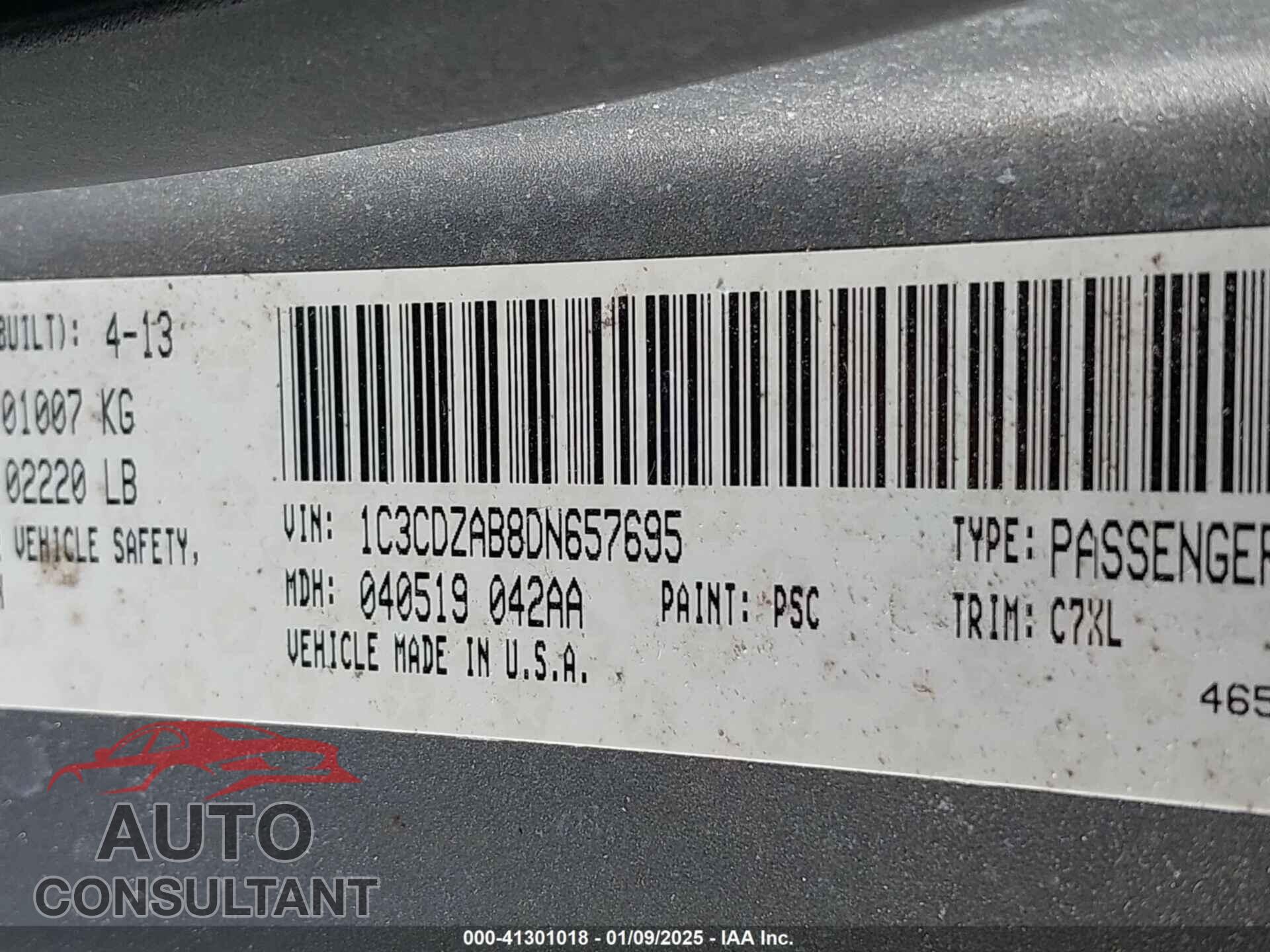 DODGE AVENGER 2013 - 1C3CDZAB8DN657695
