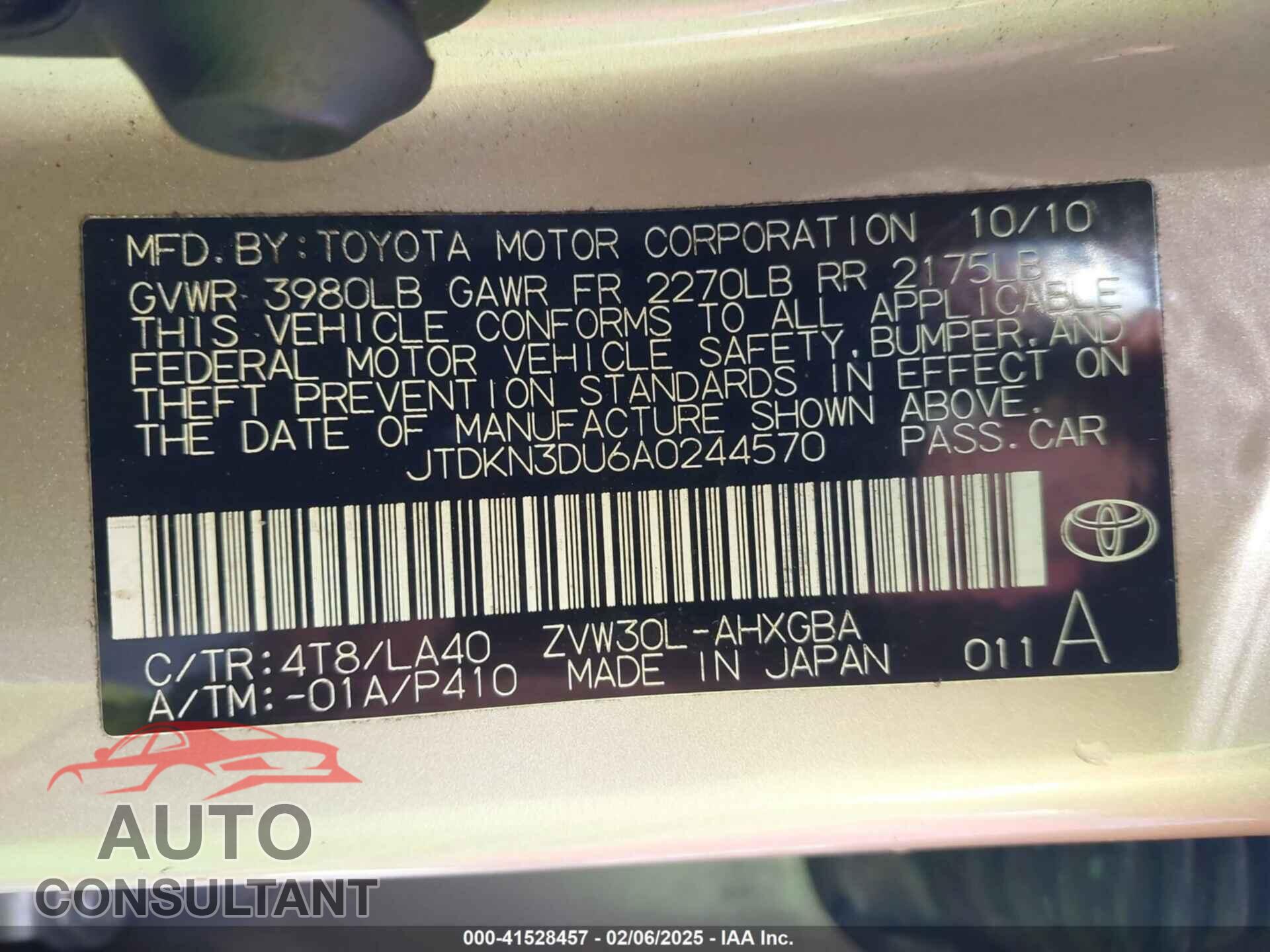 TOYOTA PRIUS 2010 - JTDKN3DU6A0244570