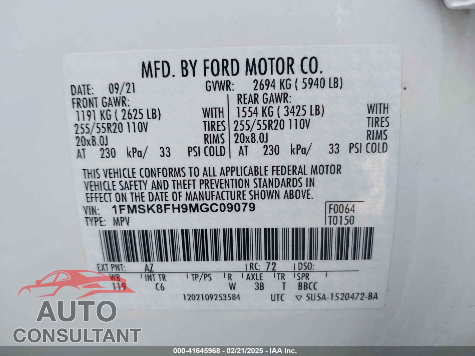 FORD EXPLORER 2021 - 1FMSK8FH9MGC09079