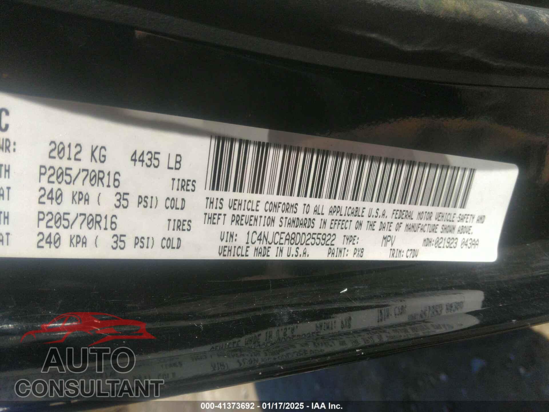 JEEP COMPASS 2013 - 1C4NJCEA8DD255922