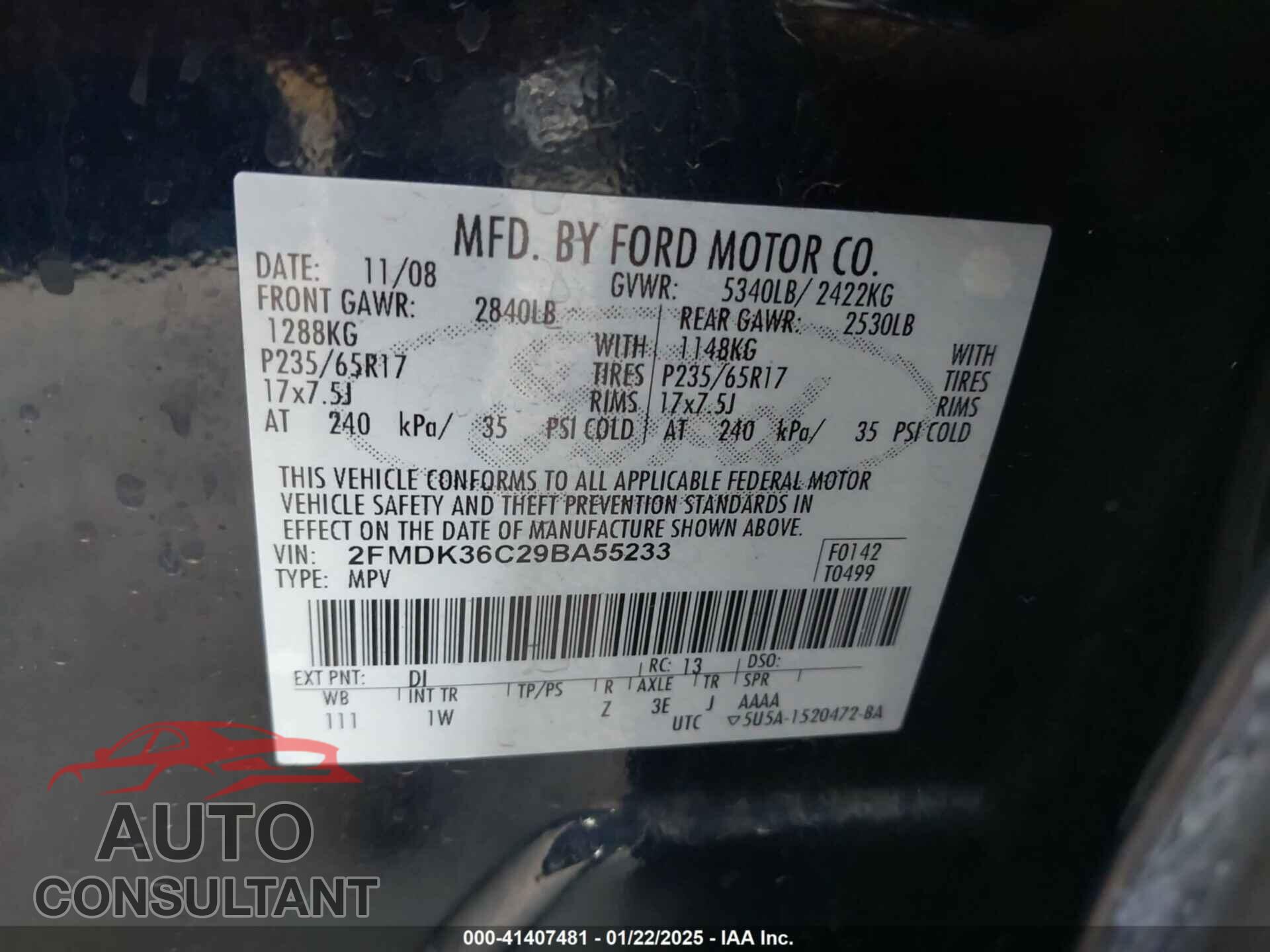 FORD EDGE 2009 - 2FMDK36C29BA55233