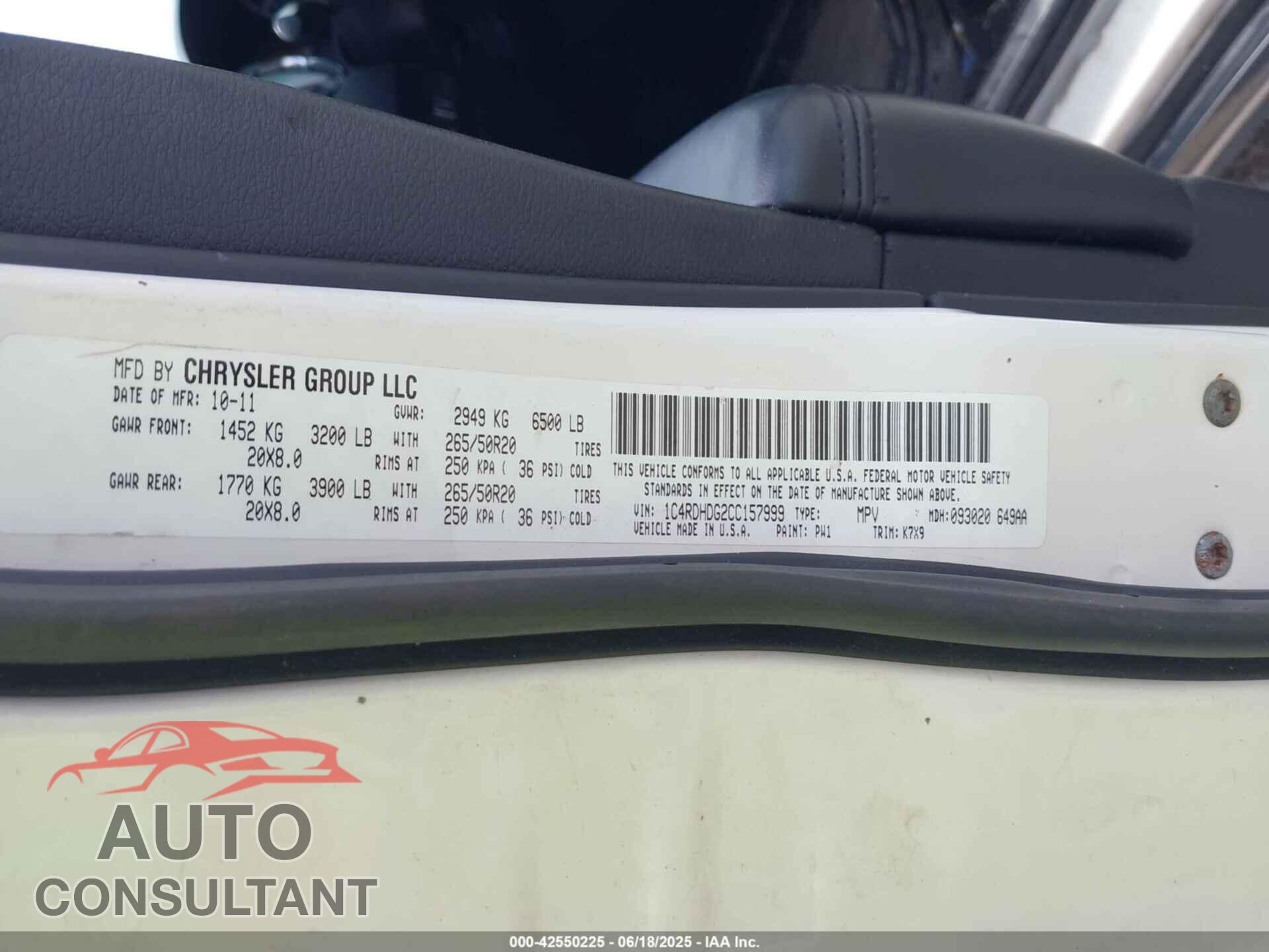 DODGE DURANGO 2012 - 1C4RDHDG2CC157999