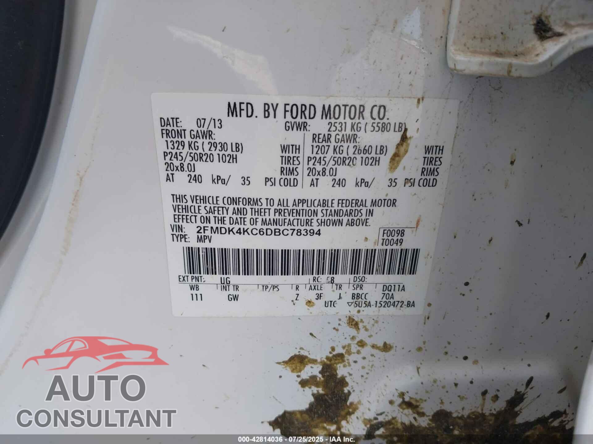 FORD EDGE 2013 - 2FMDK4KC6DBC78394