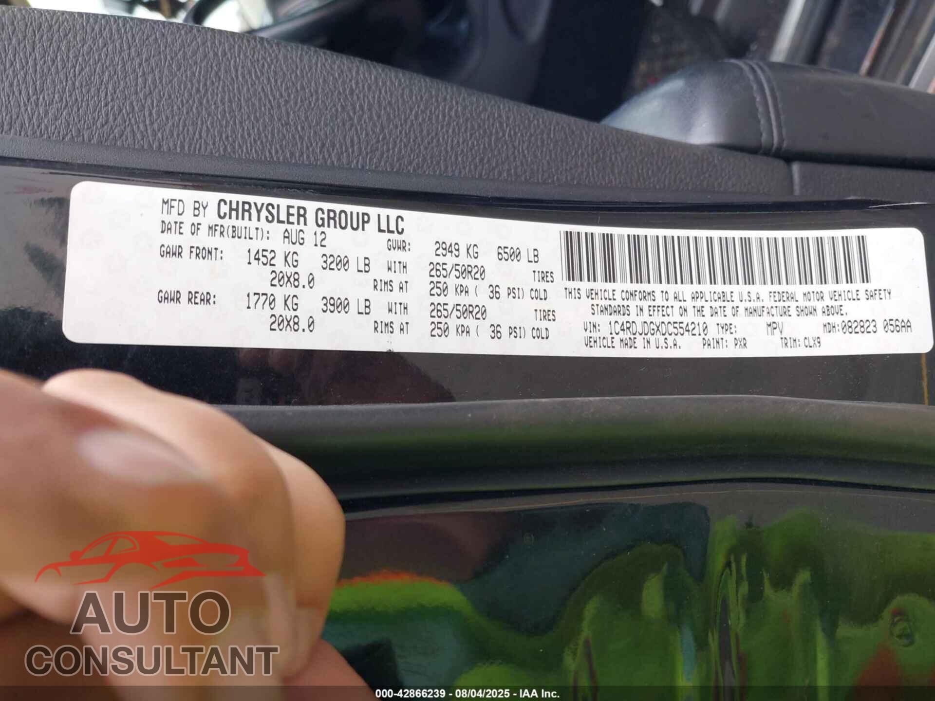 DODGE DURANGO 2013 - 1C4RDJDGXDC554210