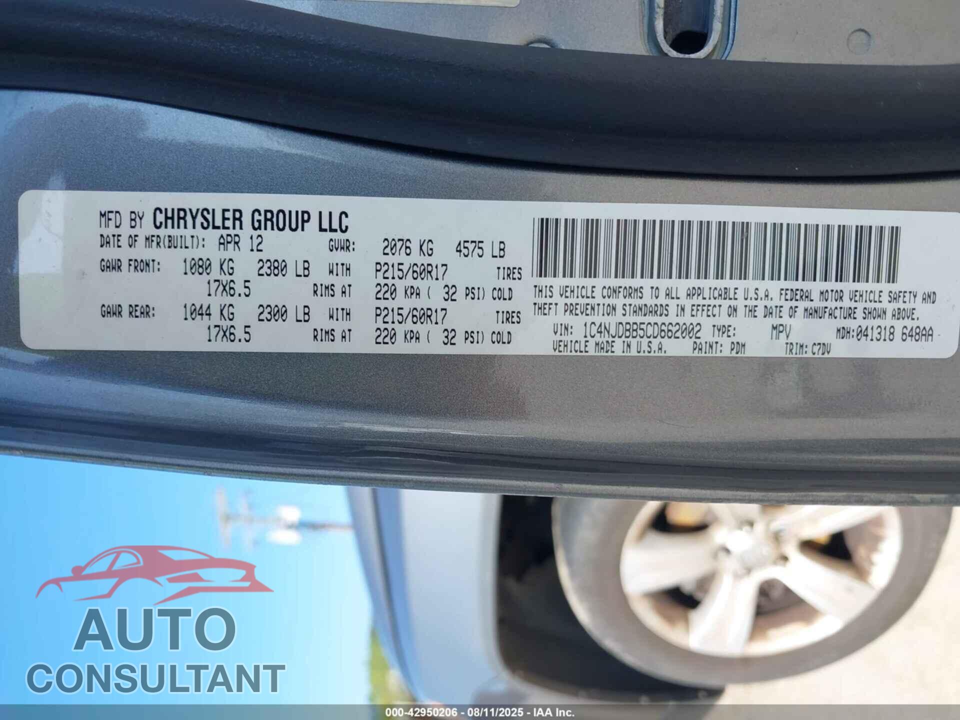 JEEP COMPASS 2012 - 1C4NJDBB5CD662002