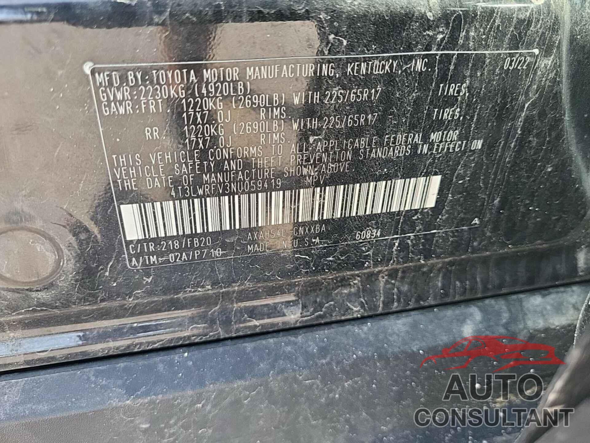 TOYOTA RAV4 2022 - 4T3LWRFV3NU059419