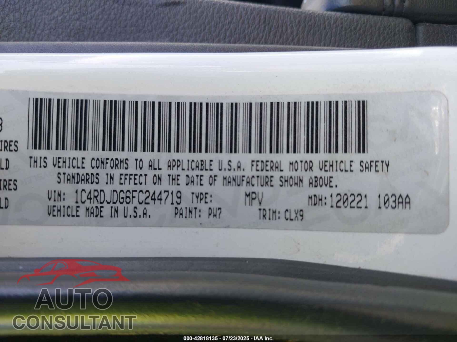 DODGE DURANGO 2015 - 1C4RDJDG6FC244719